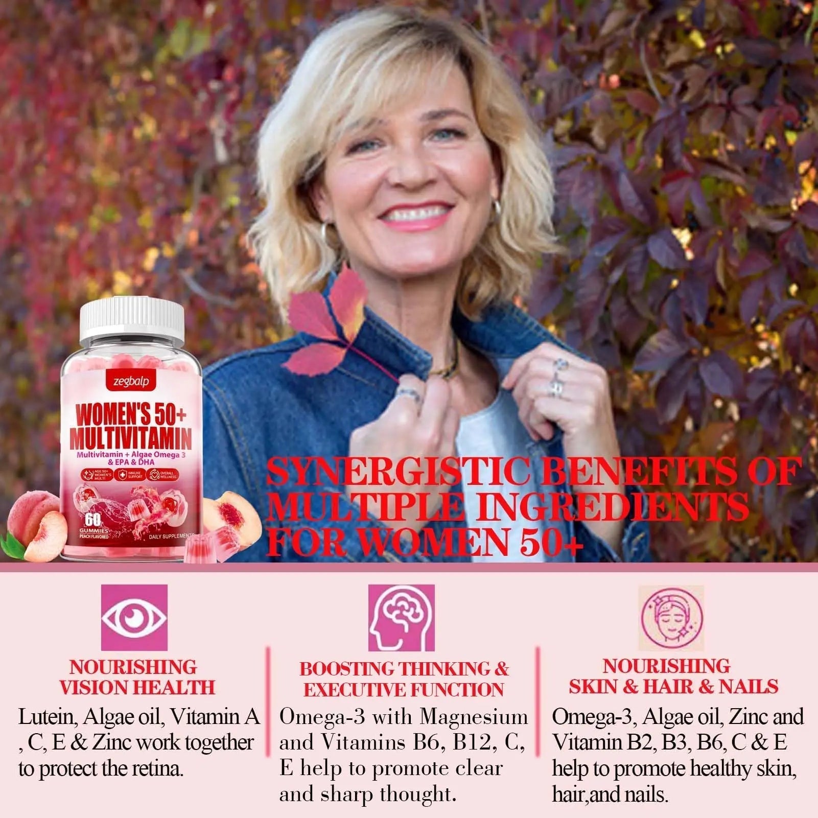 ZEGBALP Sugar-Free Womens Multivitamin 50 Plus Gummies with Calcium, Magnesium, Zinc, Vitamin A, C, D3, E, K2, B Complex, Folate, Biotin ZEGBALP Au supplements