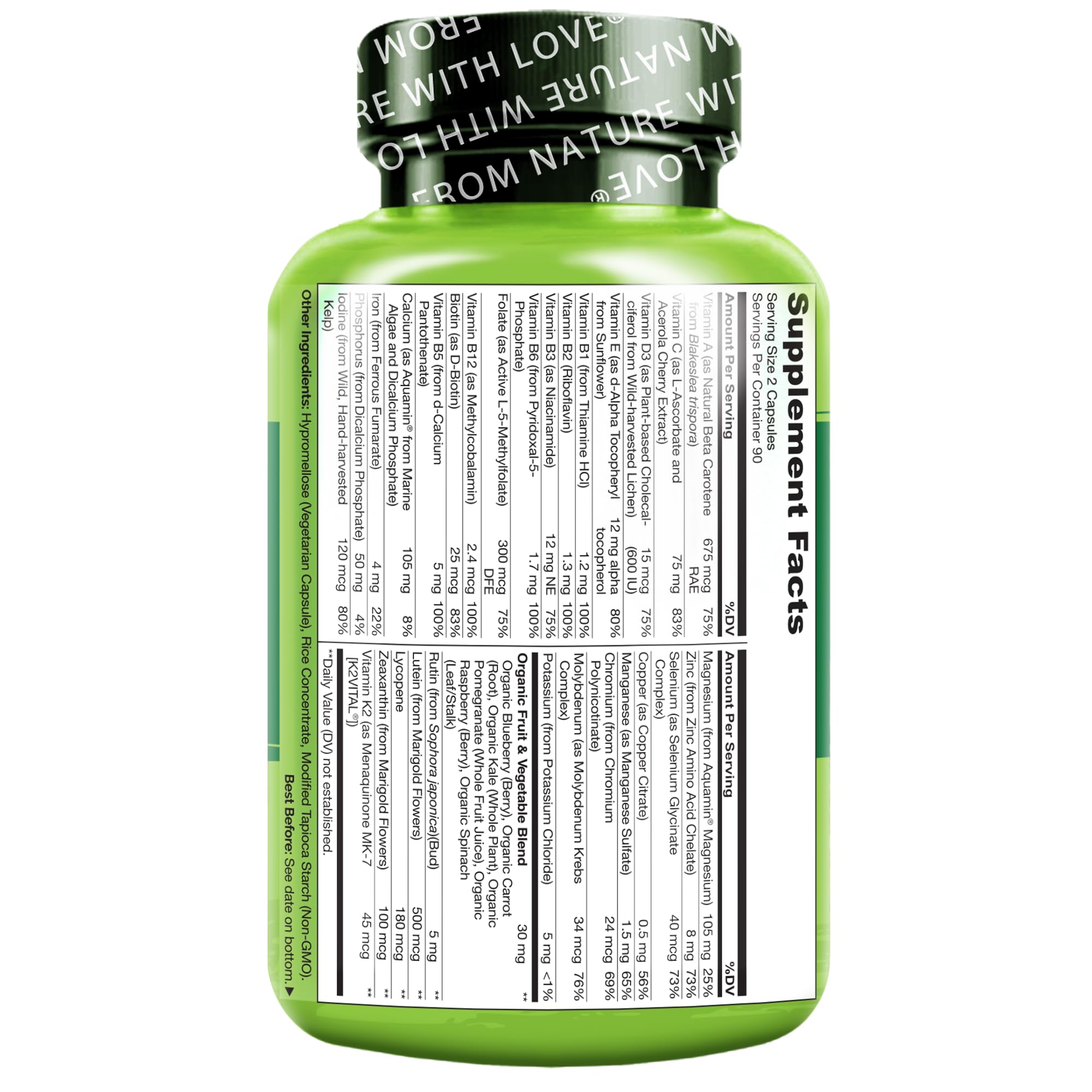 NATURELO Multivitamins for Teenage Girls/Boys, 180 Capsules, Whole Food Multivitamin with Minerals, Non-GMO, Vegetarian NATURELO Au supplements