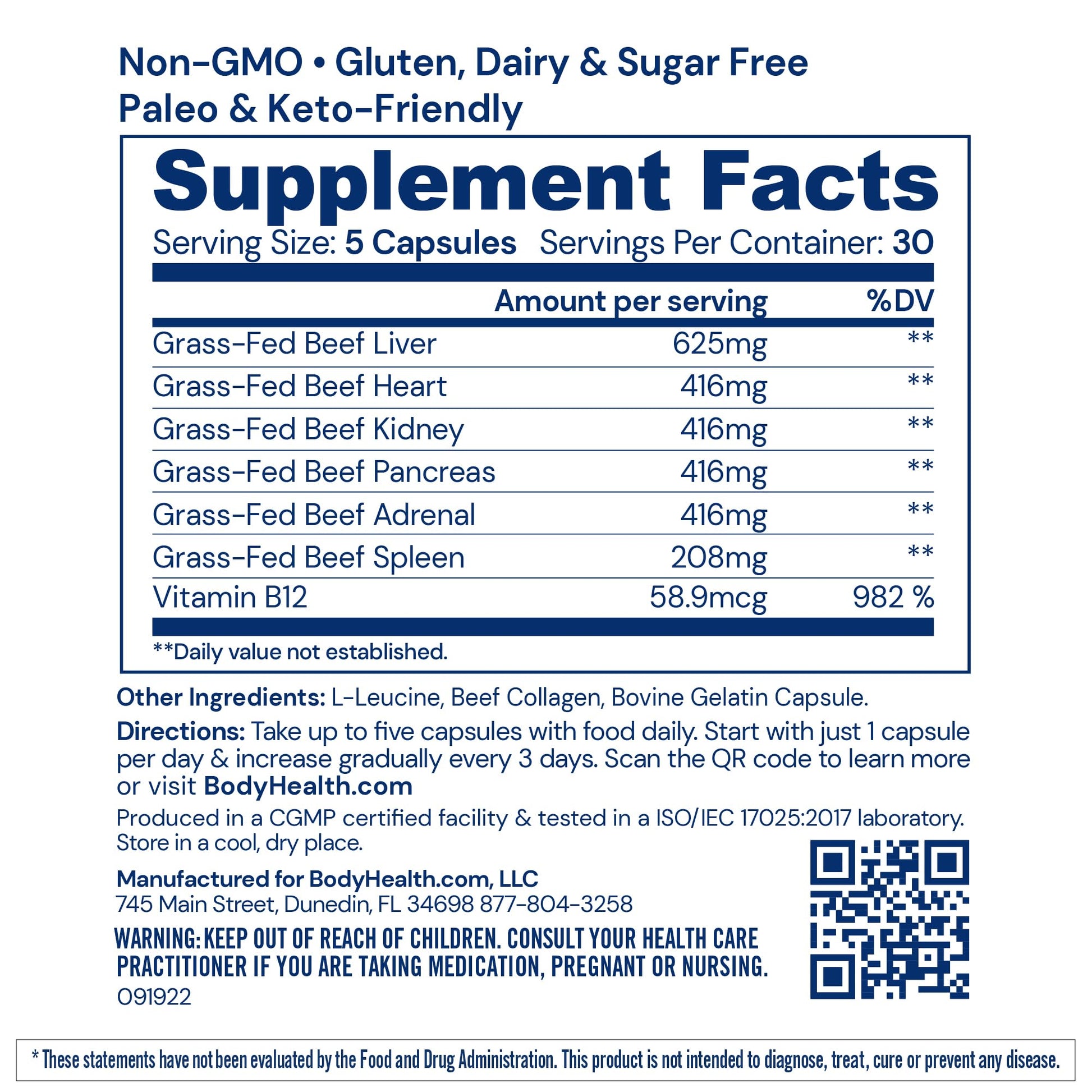 BodyHealth Organ+ Grass-Fed Glandular Organ Complex, Grassfed Beef Organ Supplement, Dessicated Beef Liver, Heart, Kidney, Pancreas, Spleen, Non GMO, Adrenal, Supplement, (150 Capsules) BodyHealth Au supplements