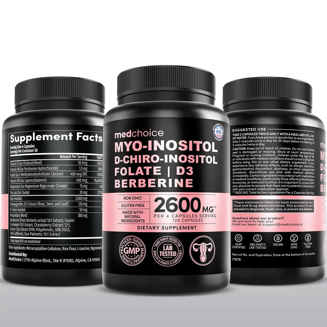 14-in-1 Women’s Inositol Complex Supplement – 40:1 Myo & D-Chiro Inositol with Folate, Vitamin D3, Zinc, Magnesium & Botanicals for Hormone MEDCHOICE uk supplements