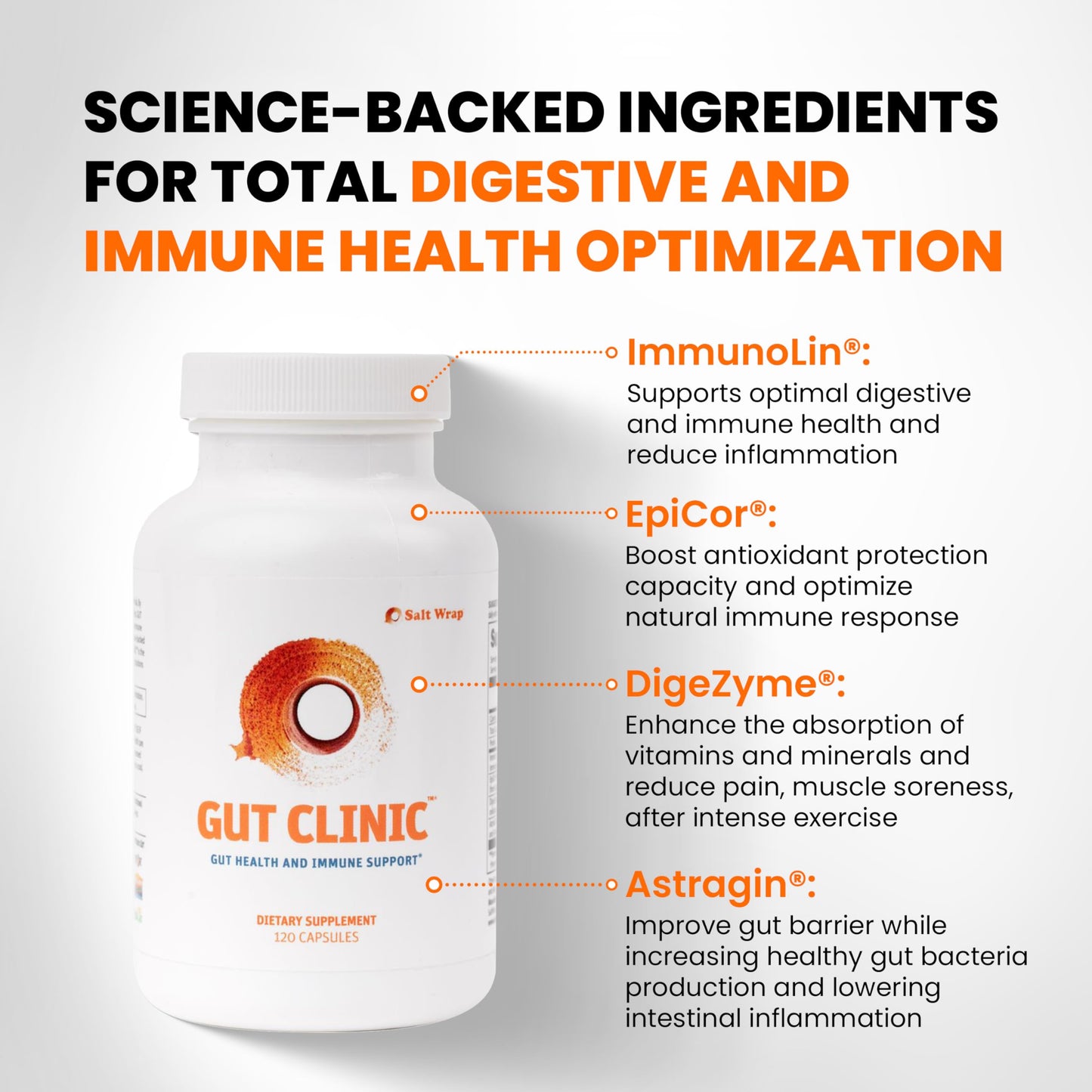 SaltWrap Gut Clinic Postbiotics - Gut Health, Complete Gut Repair, Barrier & Immune Support - Helps Bloating, Gas & Indigestion - 90 Capsules SaltWrapUS supplements