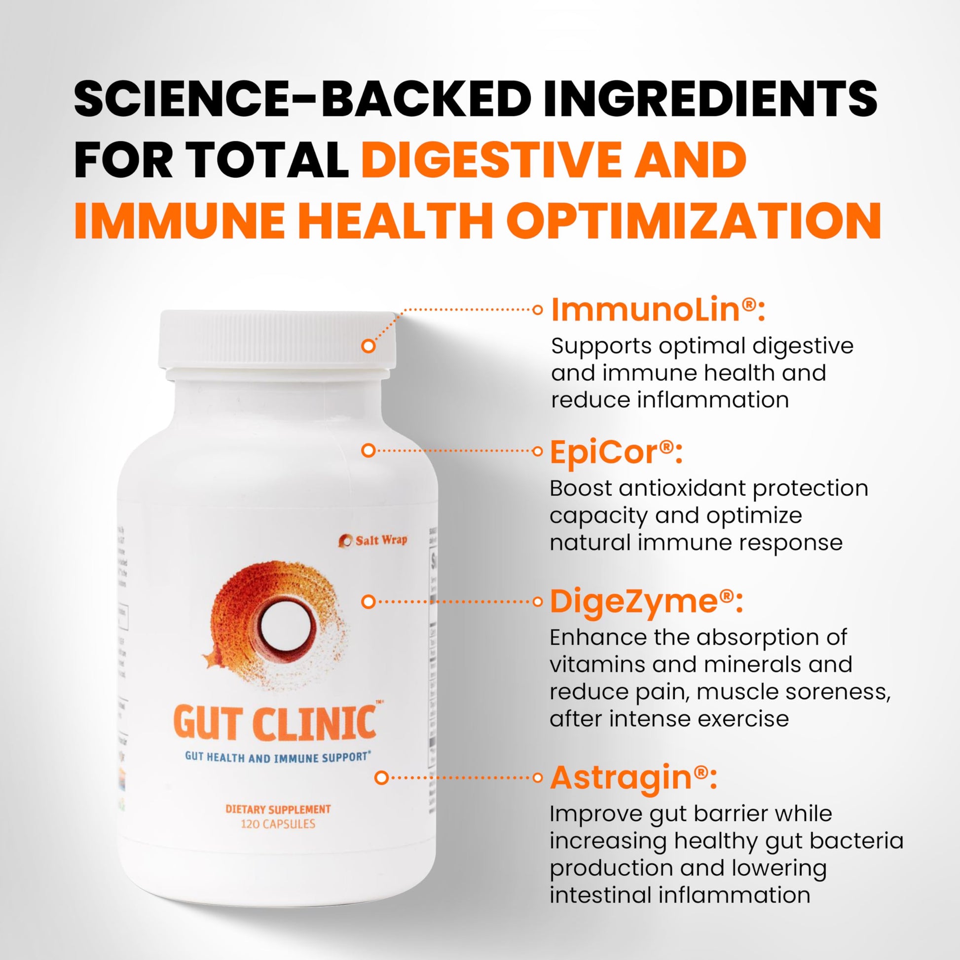 SaltWrap Gut Clinic Postbiotics - Gut Health, Complete Gut Repair, Barrier & Immune Support - Helps Bloating, Gas & Indigestion - 90 Capsules SaltWrapUS supplements