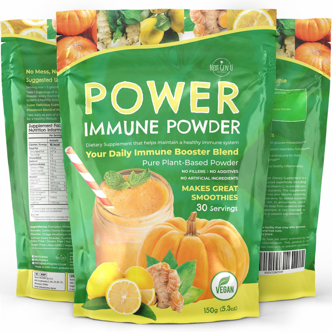 Immune Support - Supplement Powder 150g - Superfood Booster for Adults - Natural Immunity Defense - Daily Drink Mix for Women & Men - Plant Based, Vegan & Gluten Free Smoothie Boost by NextGenU NGU Next Gen U uk supplements