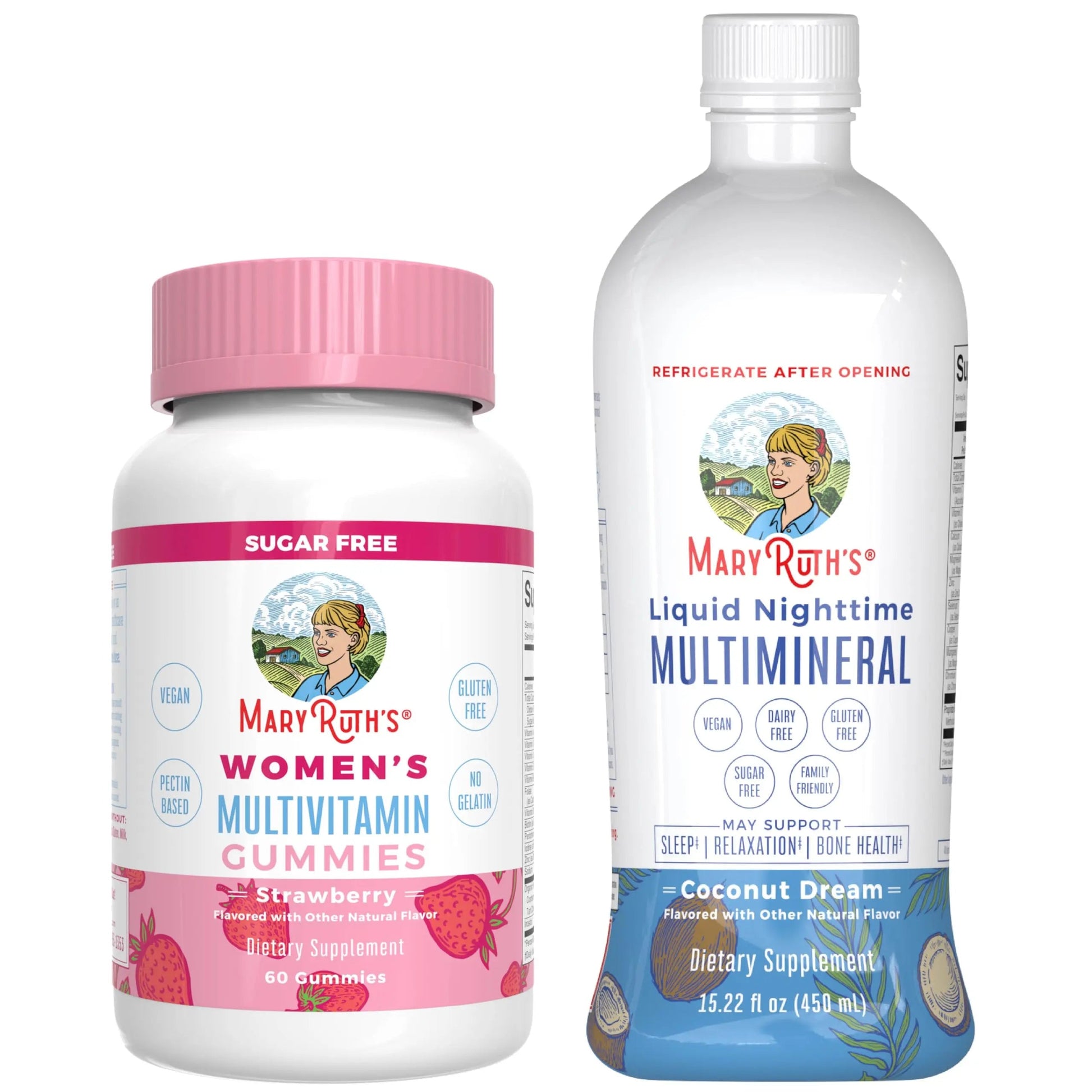 MaryRuth's Multivitamin Gummies for Women (Strawberry) & Liquid Nighttime Multimineral (Coconut, 15.22oz) | Clean Label Project Verified MARYRUTH'S Au supplements