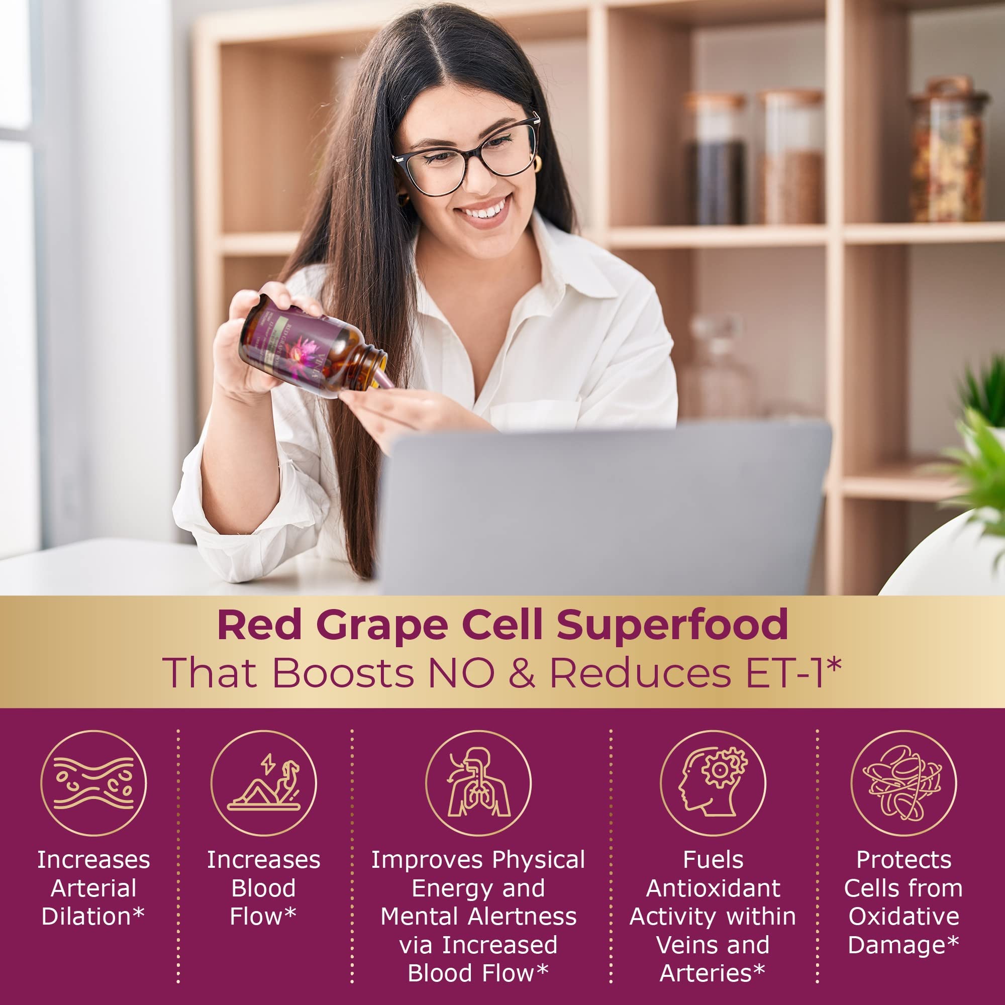 VINIA 12-Hour Sustained Release Piceid Resveratrol Supplement. Nitric Oxide Supplement VINIA Au supplements