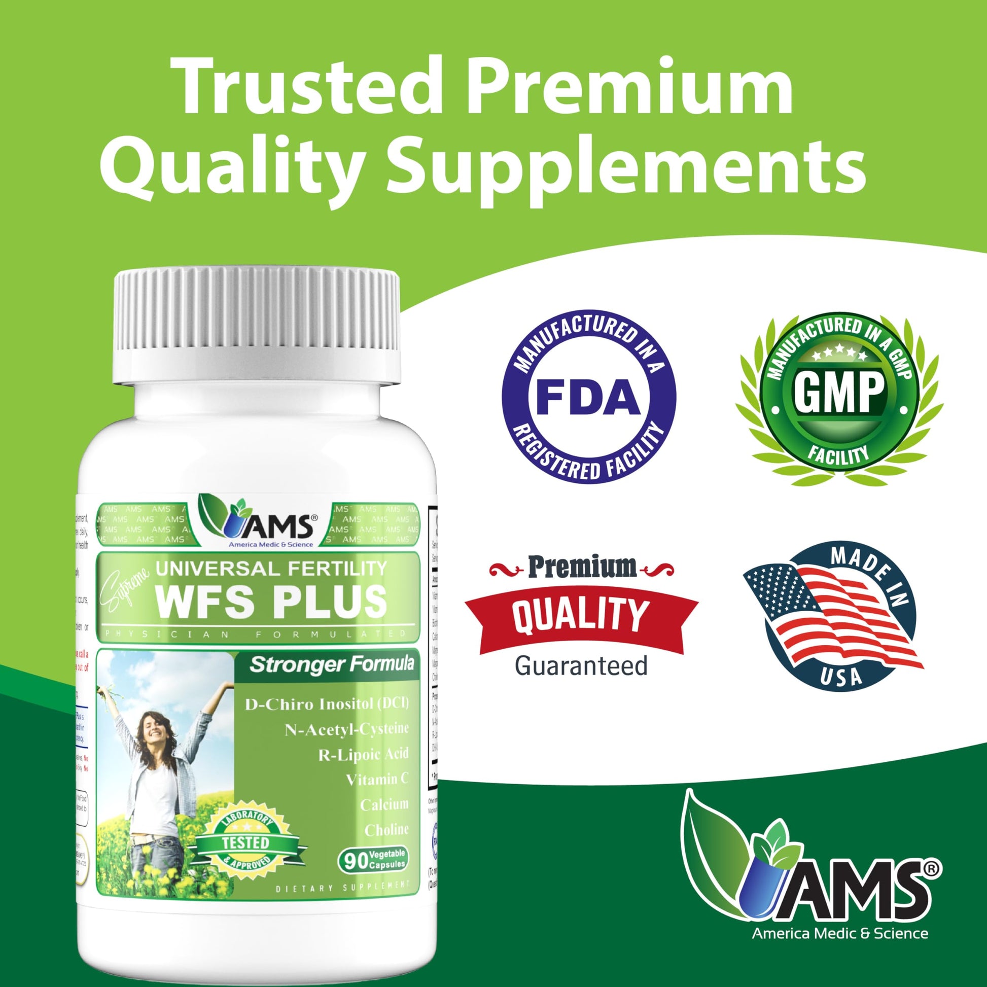 America Medic & Science WFS Plus Fertility Supplements for Women (90 Capsules) Supports Ovulatory Health | Natural Preconception Vitamins, Reproductive Aid, with D-Chiro Inositol, DHA |15-Day Supply. America Medic & Science Au supplements