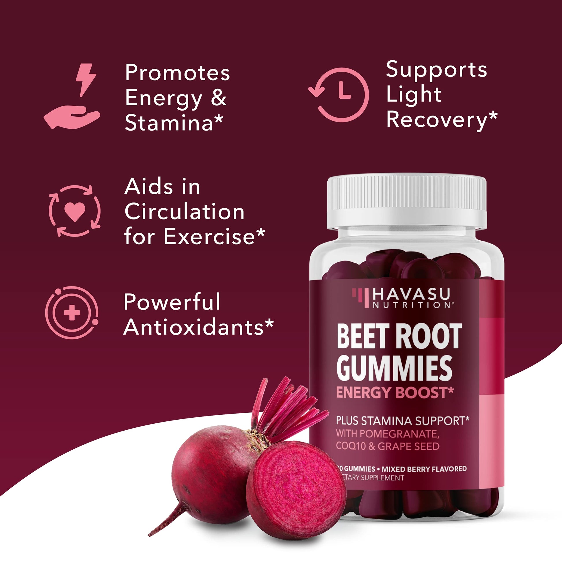 Beet Root Gummies with COQ10 Energy Supplement | Nitric Oxide Supplement for Healthy HAVASU NUTRITIONBuy Supplements Australia