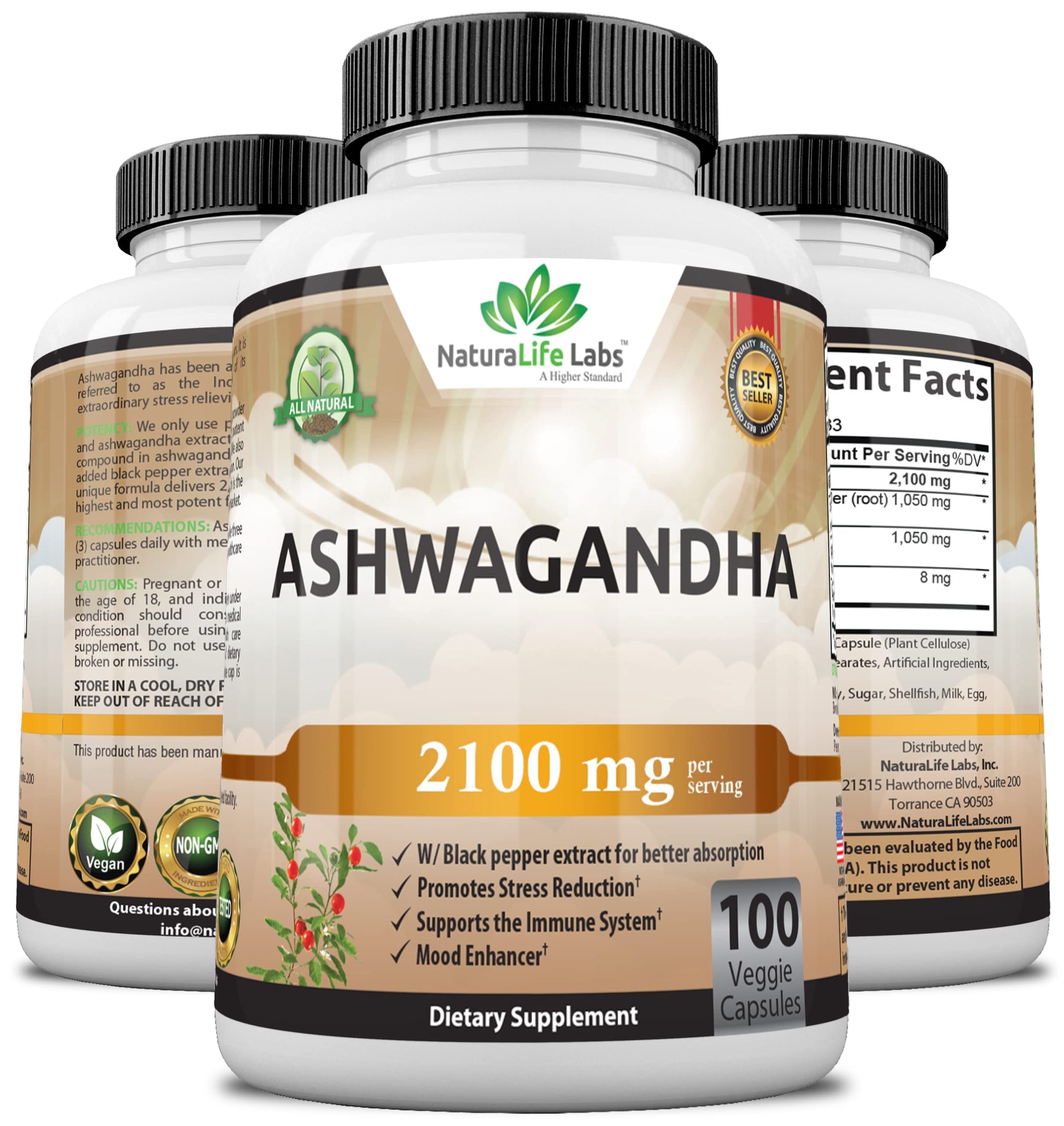 Organic Ashwagandha 2,100 mg - 100 Vegan Capsules Pure Organic Ashwagandha Powder NaturaLife Labs A Higher Standard Au supplements