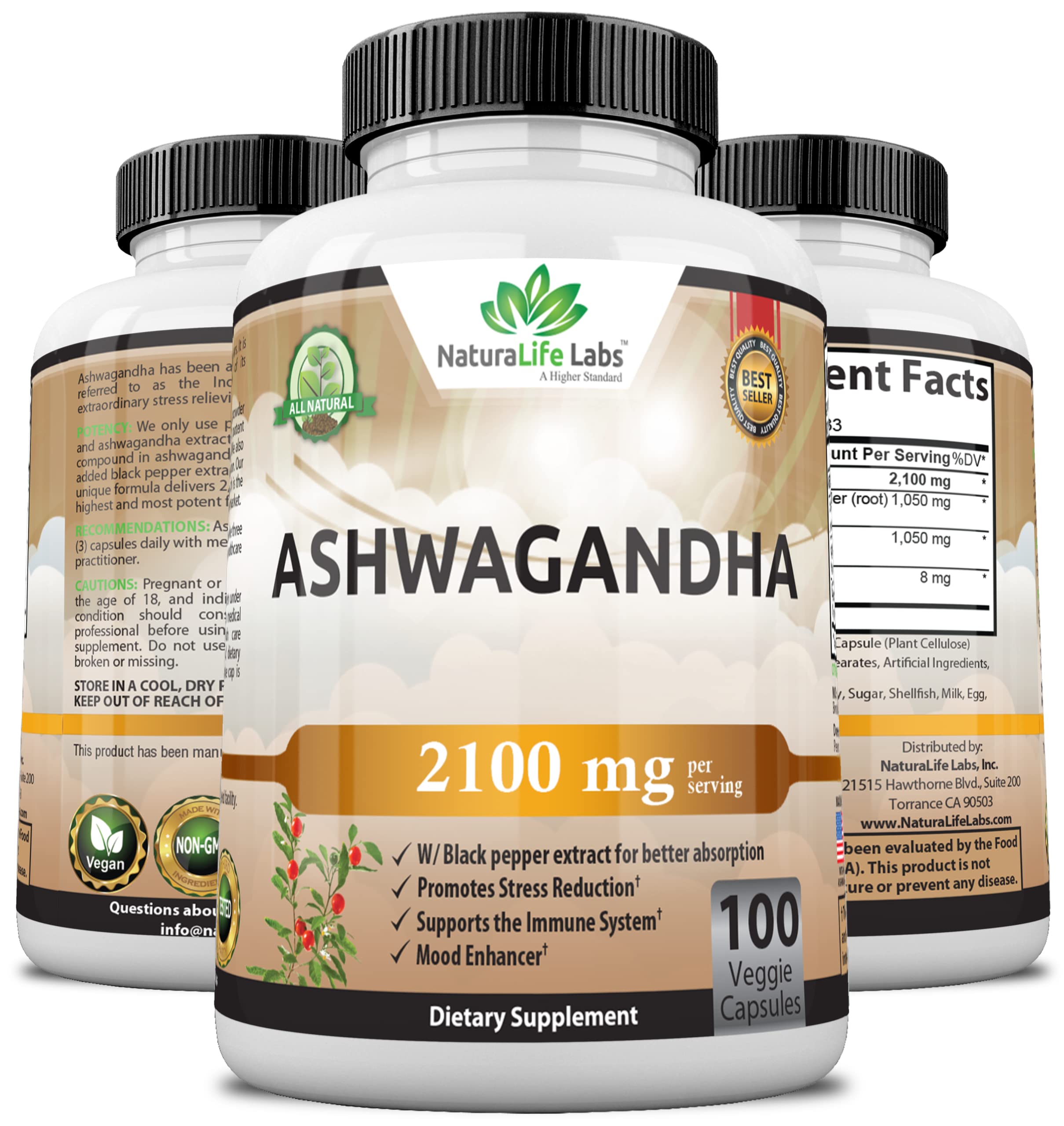 Organic Ashwagandha 2,100 mg - 100 Vegan Capsules Pure Organic Ashwagandha Powder NaturaLife Labs A Higher Standard Au supplements