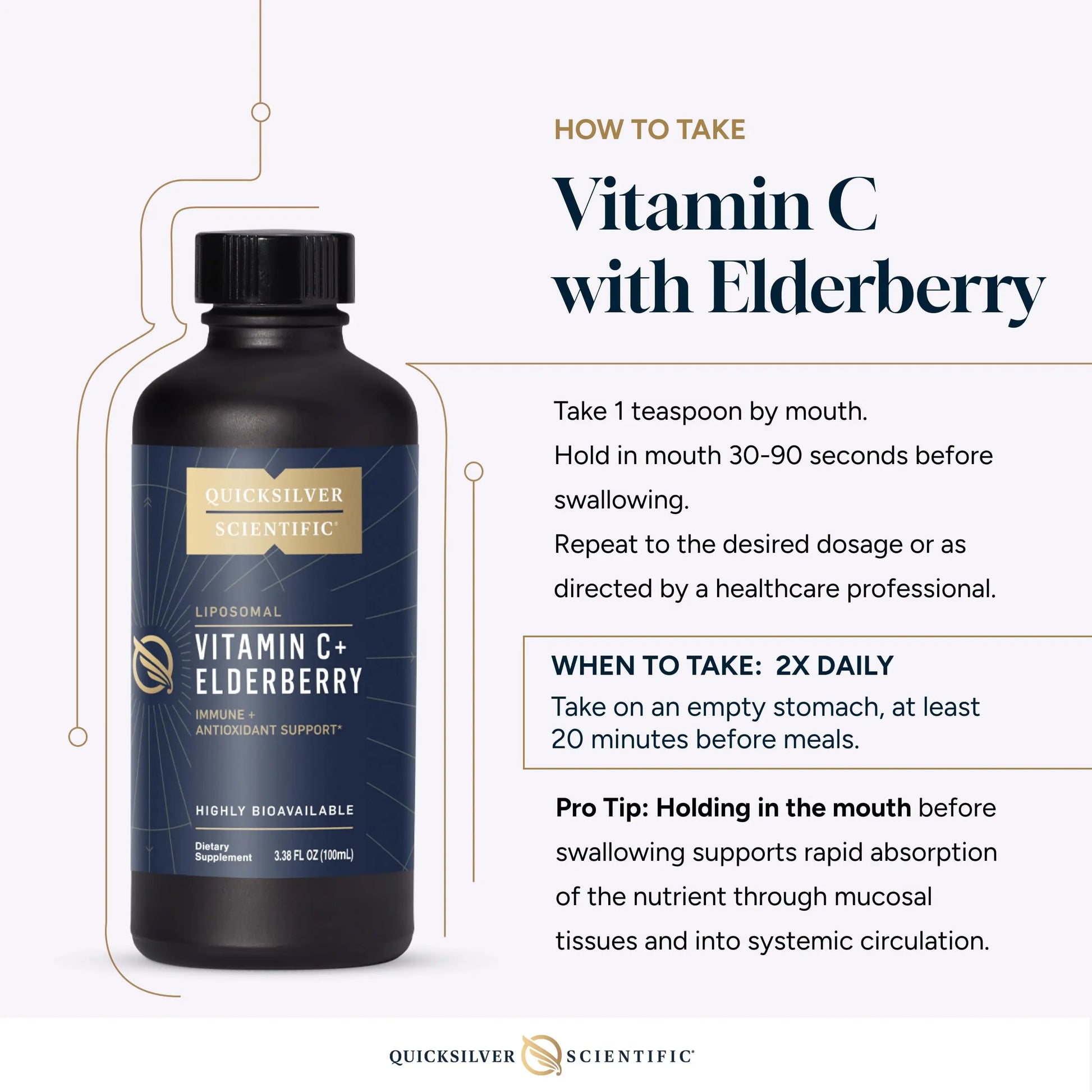 Quicksilver Scientific Liposomal Vitamin C + Elderberry - 1000mg with Superior Absorption Technology & Tocotrienols - Antioxidant & Immune Support Tonic (100ml), 1 Item Quicksilver Scientific Au supplements