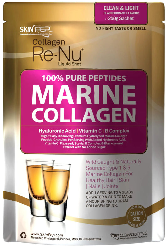 Premium Hydrolysed Marine Collagen Peptide Powder + VIT C, B Complex Hyaluronic Acid, & Stevia. Delicious Taste/No Fishy Smell - SkinPep® Collagen Re-Nu 300g - 30 Days Supply SkinPepAU supplements