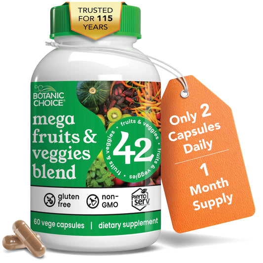 Botanic Choice Since 1910 - Mega Fruits & Veggies Blend - 42 Fruits and Vegetables - 2 Caps Daily - 60 Count Supplement Botanic ChoiceAU supplements