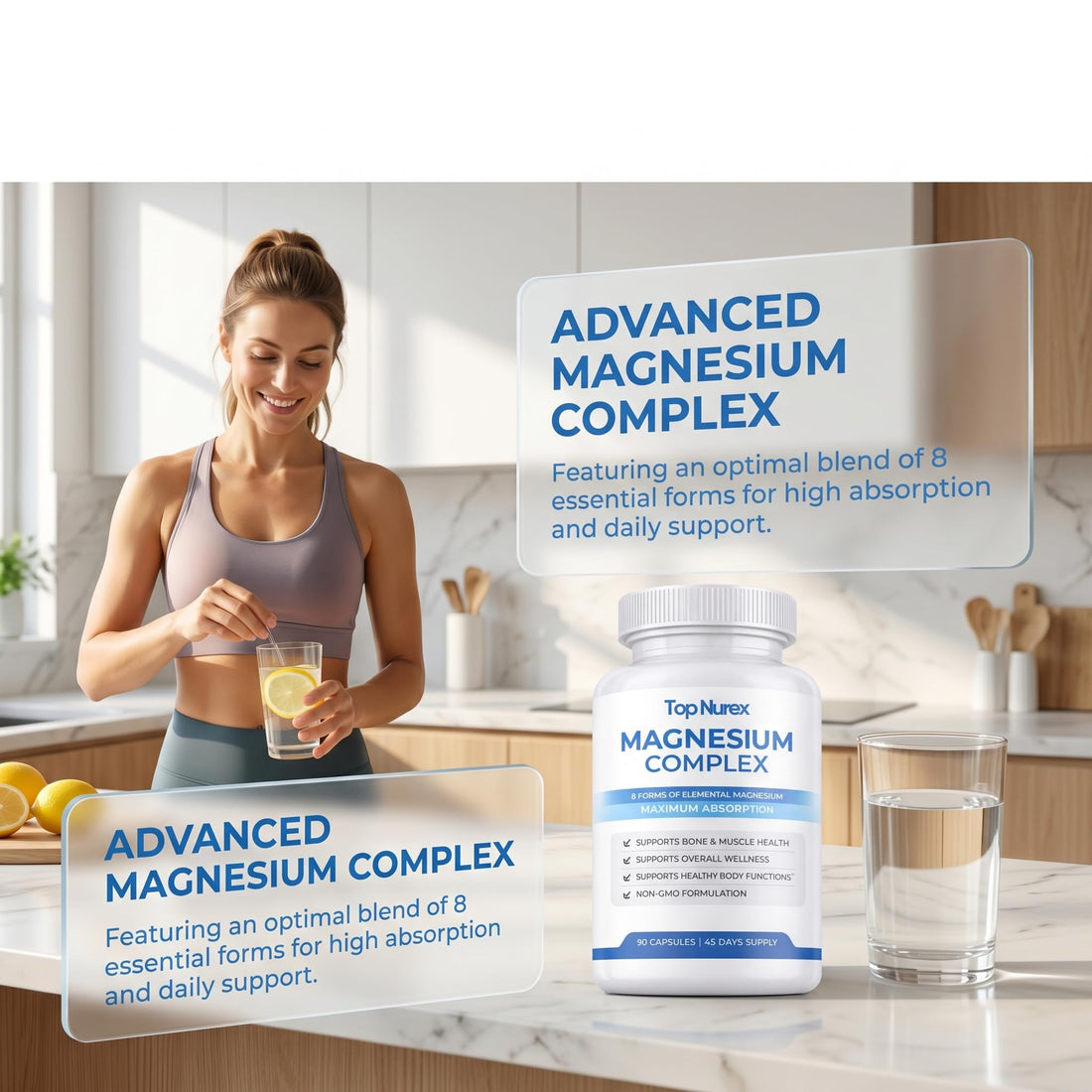 Top Nurex Magnesium Complex for Women & Men,1000mg High Absorption Blend, 8 Magnesium Forms Including Glycinate, Citrate & Malate, Daily Nutrient Support, Vegan Non-GMO, 90 Capsules (1 Pack) wuliao Au supplements