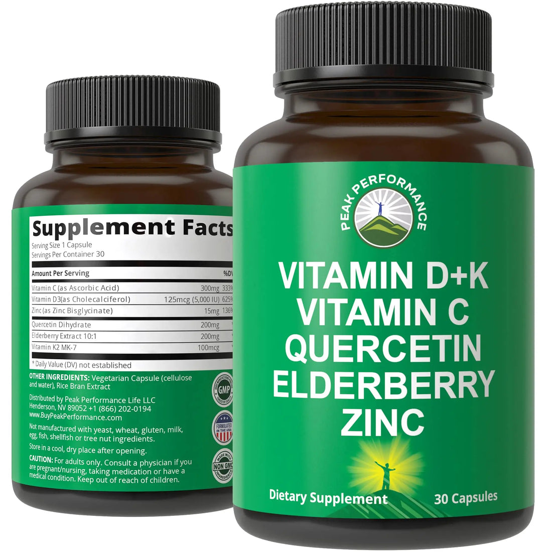 Immune Support Supplement with 6 Top Ingredients. Vitamin D3 K2 + Vitamin C + Elderberry + Zinc + Quercetin. Includes 5000 IU Vitamin D. Immunity Capsules. Supplements for Women and Men Peak Performance uk supplements