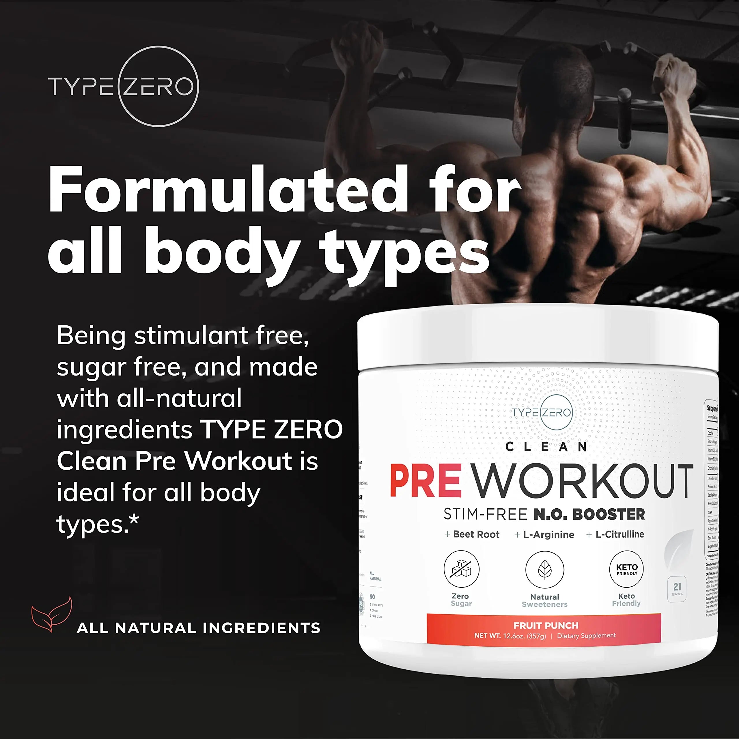 Ultra Clean Stim Free Pump Pre Workout + Nitric Oxide Booster (Fruit Punch) Beetroot, 7G Arginine Citrulline Malate, Betaine, Beta A, ACV+ - Sugar/Caffeine Free Natural Non Stim Preworkout Men & Women Type Zero Au supplements