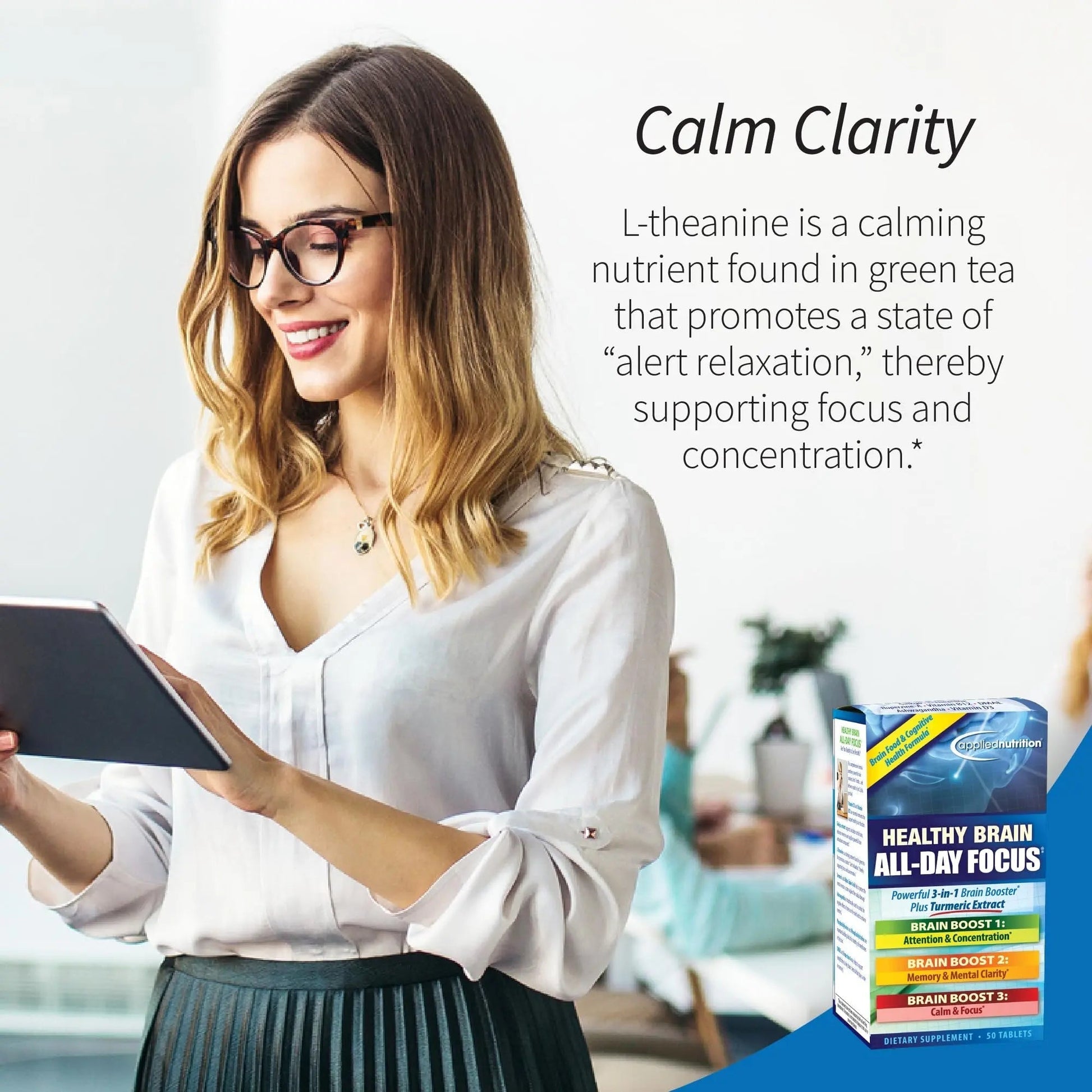 Applied Nutrition Healthy Brain All-Day Focus - 50 Tablets - Powerful 3-in-1 Brain Booster with Turmeric Extract - 25 Servings Applied Nutrition Au supplements