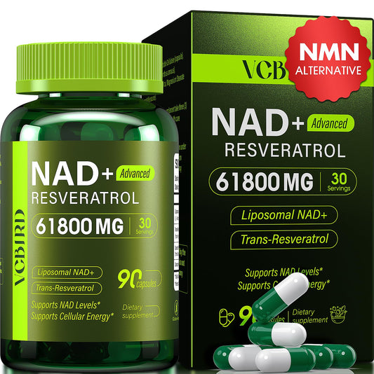 Nad Resveratrol Supplement 61800mg Per Bottle – Liposomal Nad+ Resveratrol for Women & Men – High Purity 1200mg Nad+ Supplement for Energy & Healthy Aging, Resveratrol, Quercetin, CoQ10 – 90 Counts VCBIRDBuy Supplements Australia