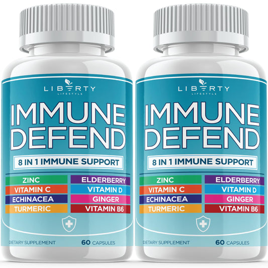 8 in 1 Immune Defense Support, Immunity Vitamins Supplement Booster Zinc 50mg, Vitamin C Elderberry VIT D3 5000 IU, Turmeric Curcumin & Ginger Liberty LifestyleUS supplements