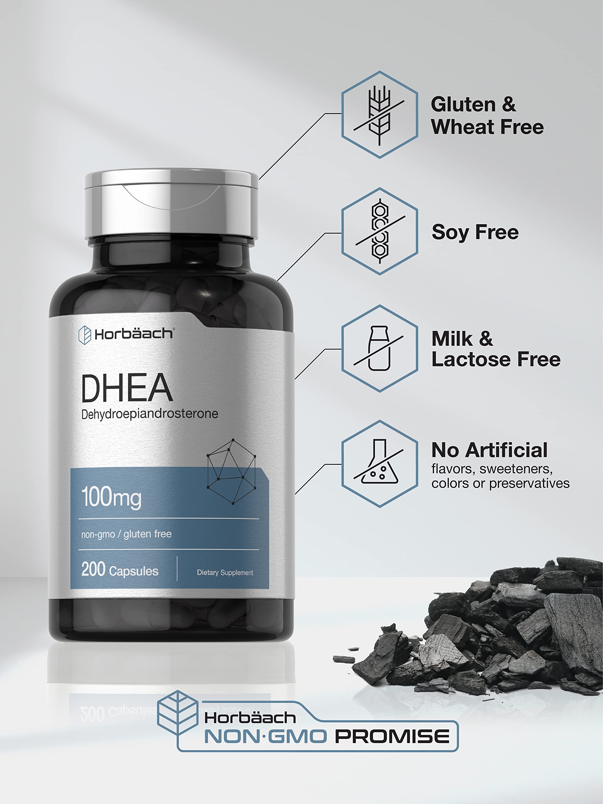 Horbäach DHEA 100mg | 200 Capsules | Supplement for Men and Women | Non-GMO, Gluten Free Horbäach Au supplements
