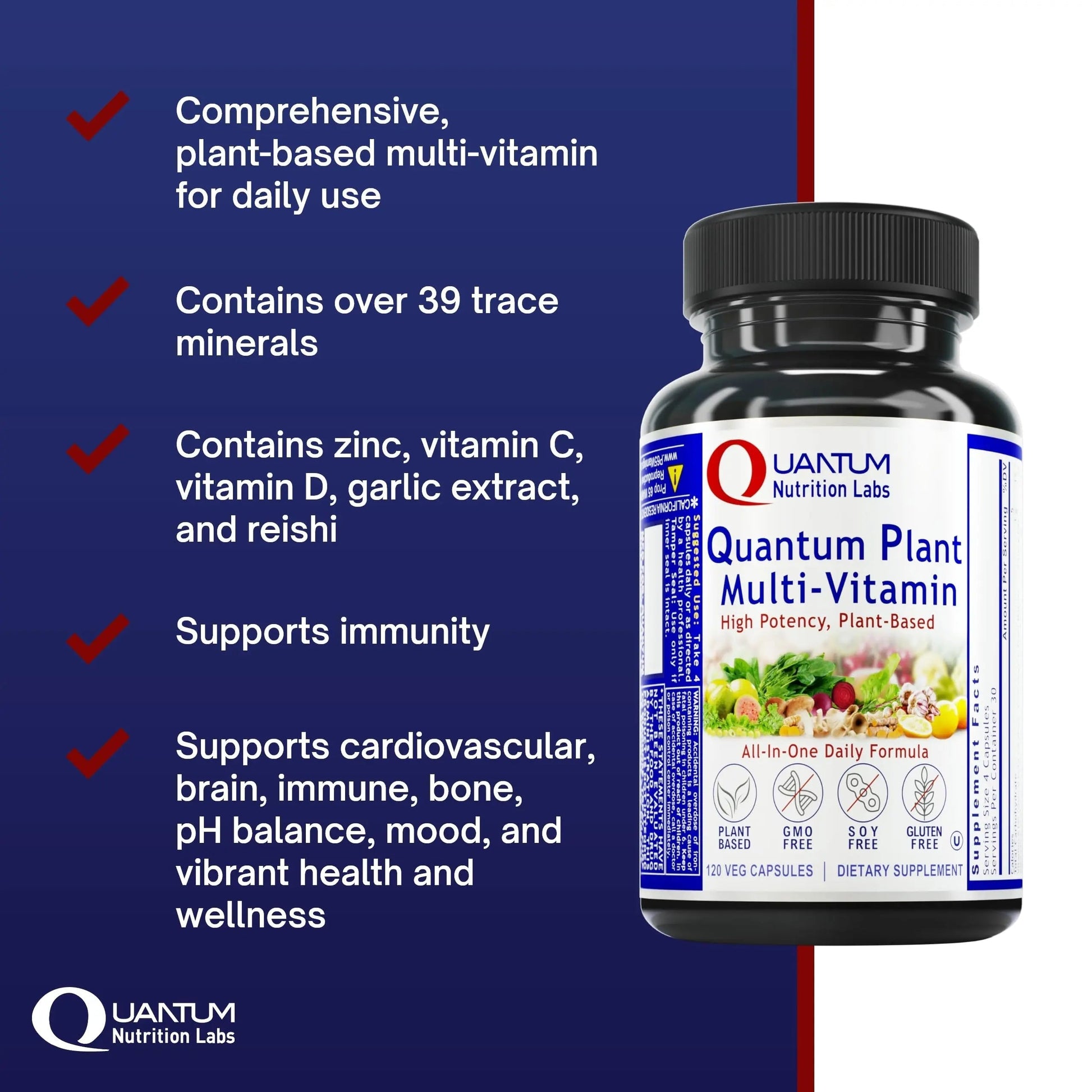 QNL Quantum Plant Multi-Vitamin - Complete Multivitamin - Immune Support for Adults - Natural Multivitamin for Men & Women Quantum Nutrition Au supplements