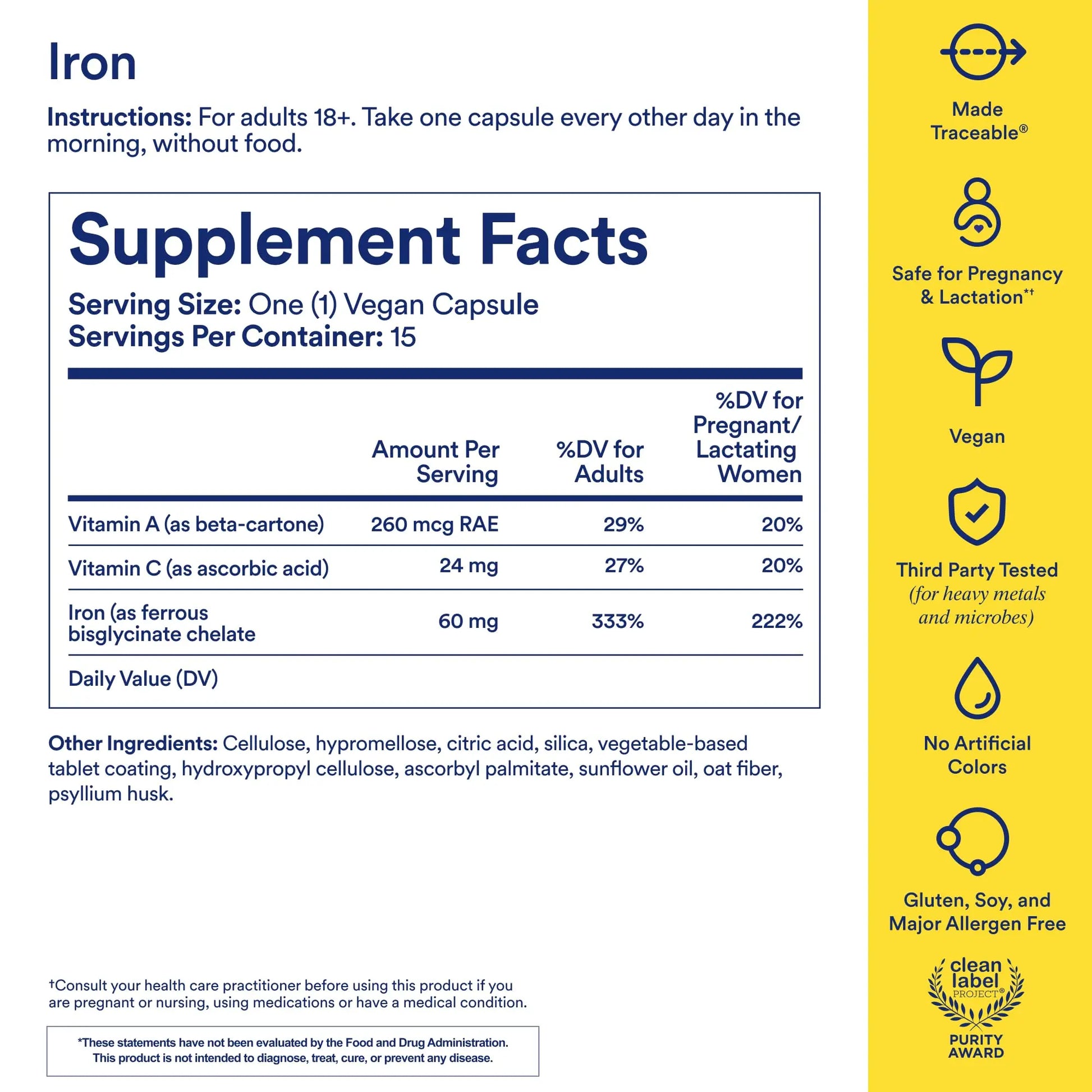 Ritual Iron Supplement to Support Low Iron Levels 60 mg | 48-hour Dosing Routine with BioSeries™ Technology plus Vitamin A and C. Designed for Optimal Absorption and Minimal GI Discomfort* 15 Servings Ritual Au supplements