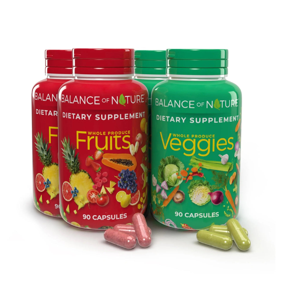 Balance of Nature Fruits & Veggies Supplements - Whole Fruit and Vegetable Ingredients for Women, Men, and Kids - 90 Fruits Capsules, 90 Veggies Capsules - 2 Sets Balance of Nature uk supplements