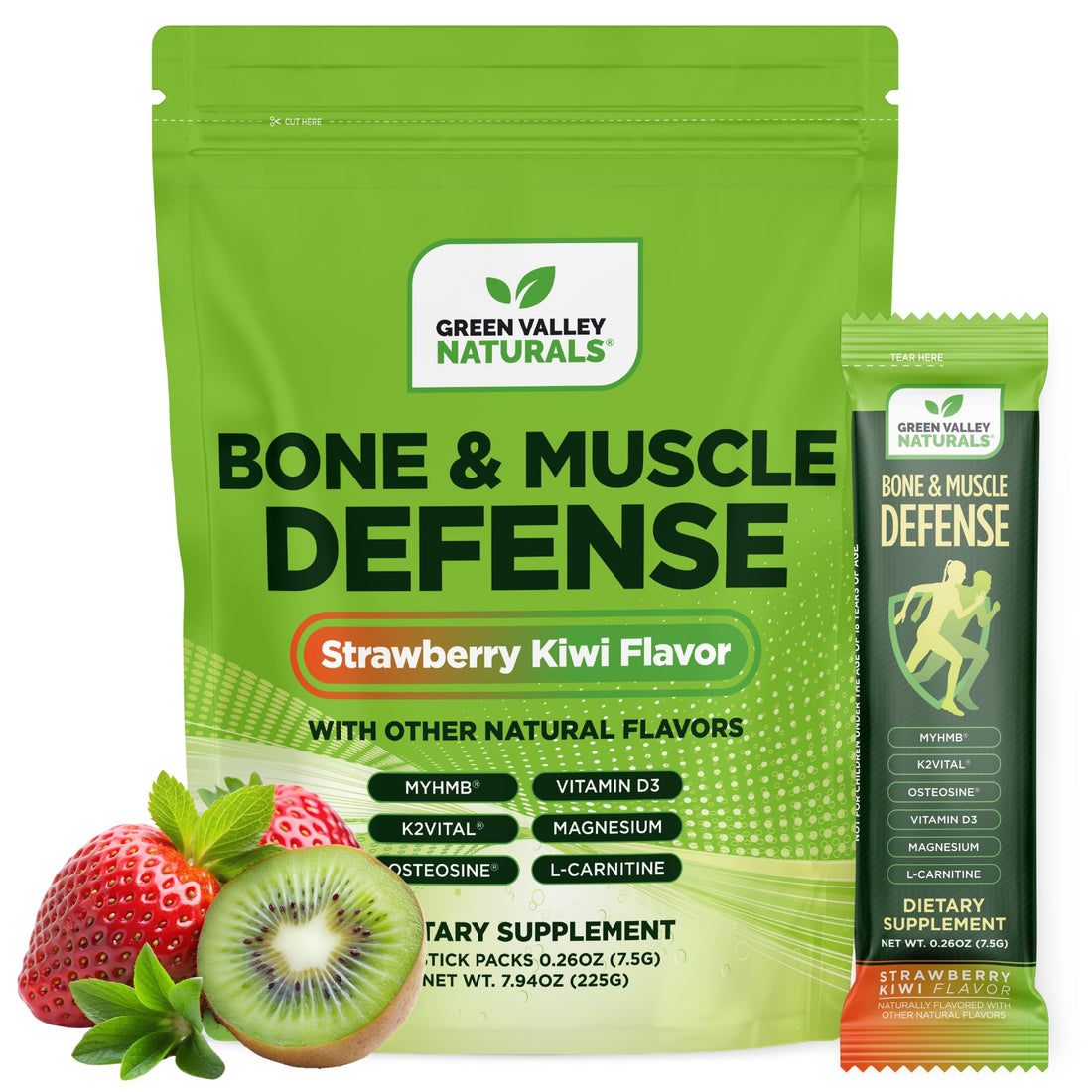 Bone & Muscle Defense Stick Pack | HMB + Leucine Amino Blend for Muscle Support | Protein Growth & Strength Formula for Women & Men | Fertility & Energy Support | Convenient On-the-Go Supplement GREEN VALLEY NATURALS Au supplements