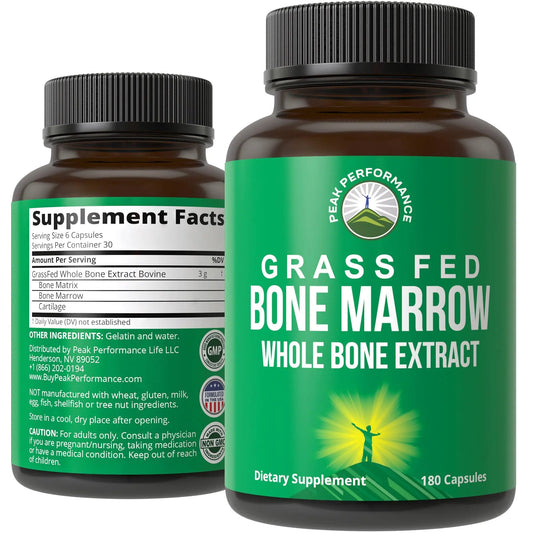 Peak Performance Grass Fed Bone Marrow - Whole Bone Extract Supplement 180 Capsules. Superfood Pills Rich in Collagen, Vitamins, and Amino Acids. from Matrix, Marrow, Cartilage. Ancestral Tablets Peak PerformanceAU supplements