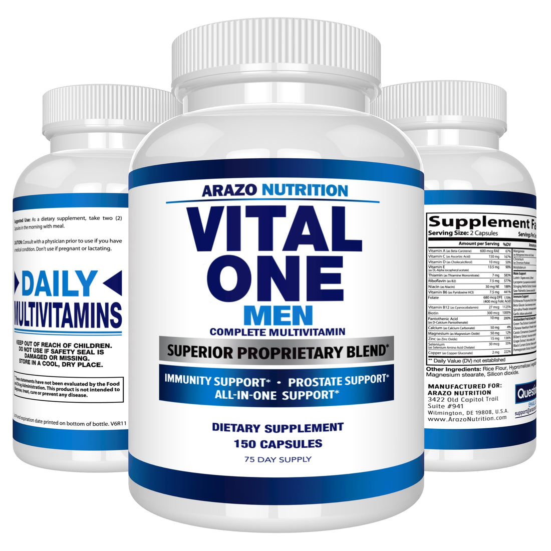 Arazo Nutrition Vital One Multivitamin for Men – Daily Wholefood Supplement - 150 Vegan Arazo Nutrition Au supplements
