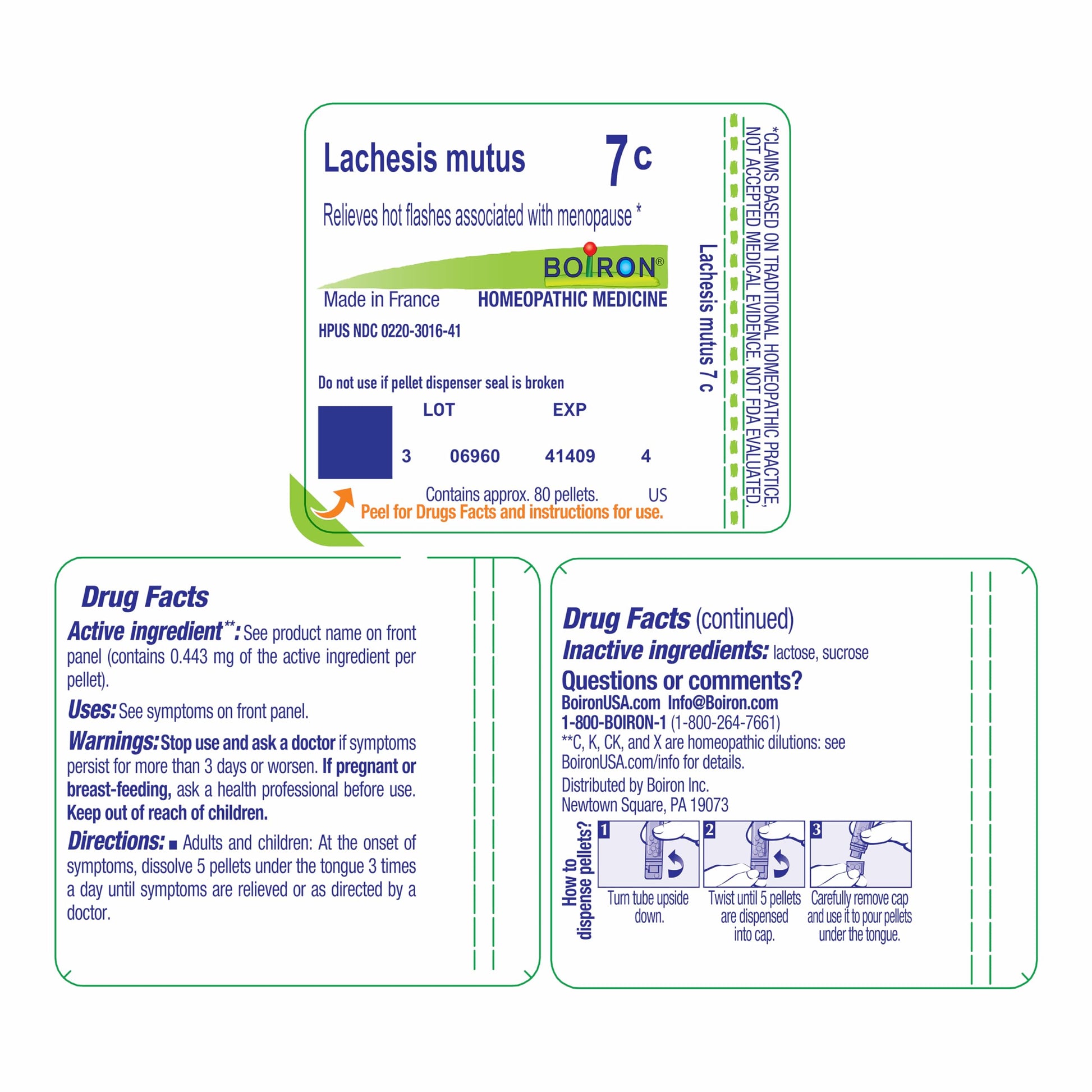Boiron Lachesis Mutus 7C for Hot Flashes from Menopause - 80 Pellets Boiron Au supplements