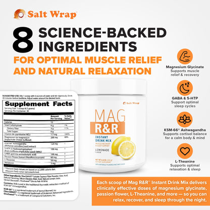 SaltWrap Mag R&R Instant Drink Mix - Sugar-Free Nighttime Magnesium Glycinate Powder with Stevia & FiberSMART® - Muscle Cramp & Leg Cramps Relief, Sleep & Relaxation Support - 30 Servings SaltWrapAu supplements