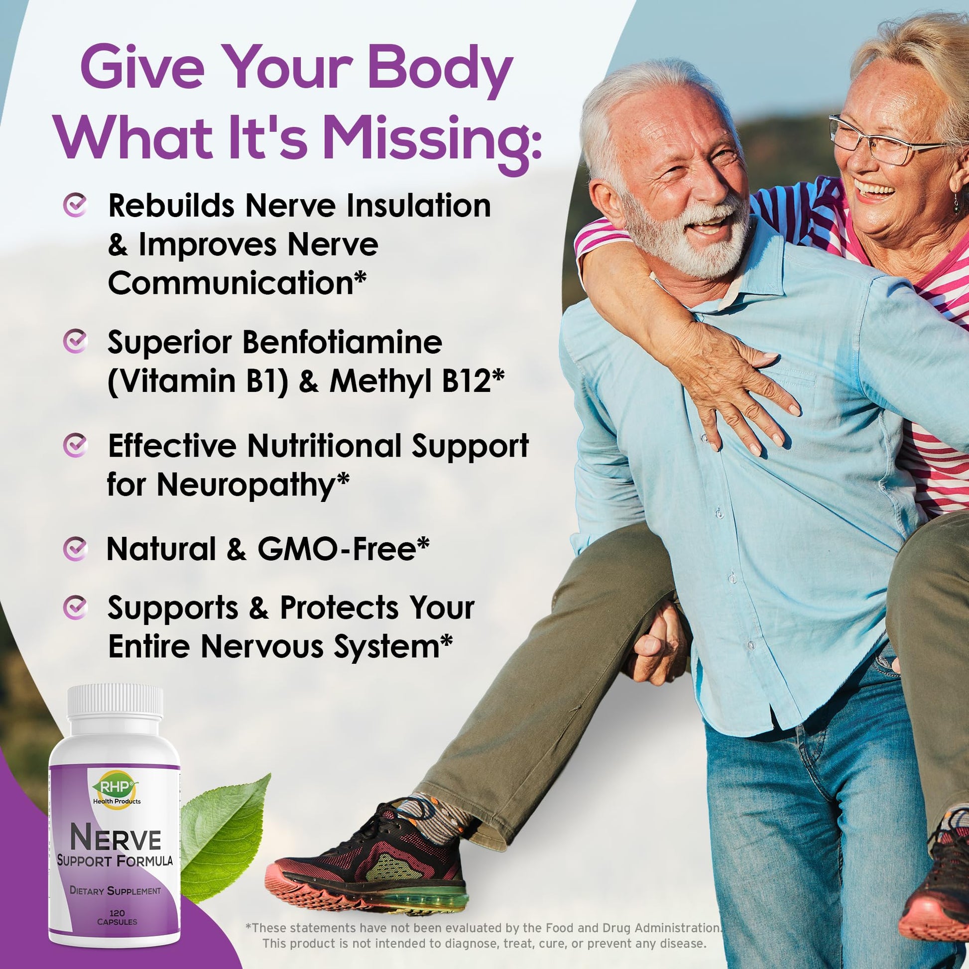 RHP Nerve Support Formula. Nutritional Support of Neuropathy, Nerve Relief from Aches, Nerve Pain & Discomfort. B-Complex with Benfotiamine and Methyl B12. 120 Capsules RHP Au supplements