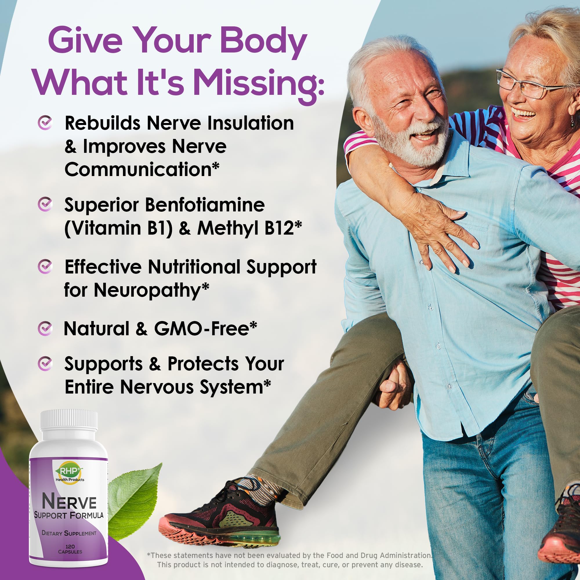 RHP Nerve Support Formula. Nutritional Support of Neuropathy, Nerve Relief from Aches, Nerve Pain & Discomfort. B-Complex with Benfotiamine and Methyl B12. 120 Capsules RHP Au supplements