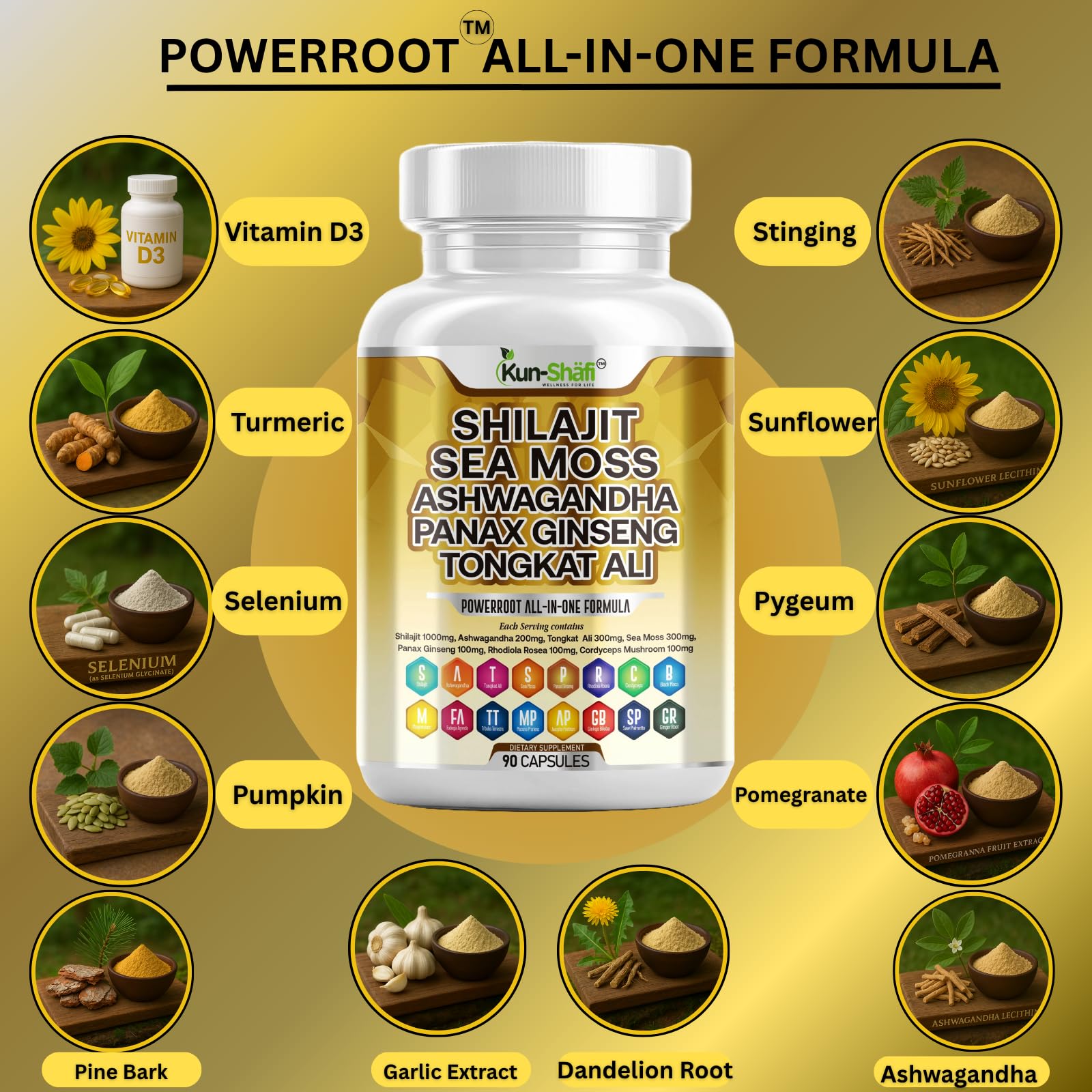 Kun Shafi Shilajit Complex – Sea Moss, Tongkat Ali, Ashwagandha, Ginseng, Zinc, CoQ10, PQQ & Magnesium – Fulvic Acid Capsules for Energy, Vitality & Performance with Panax Cordyceps – 90 Capsules Kun Shafi Au supplements
