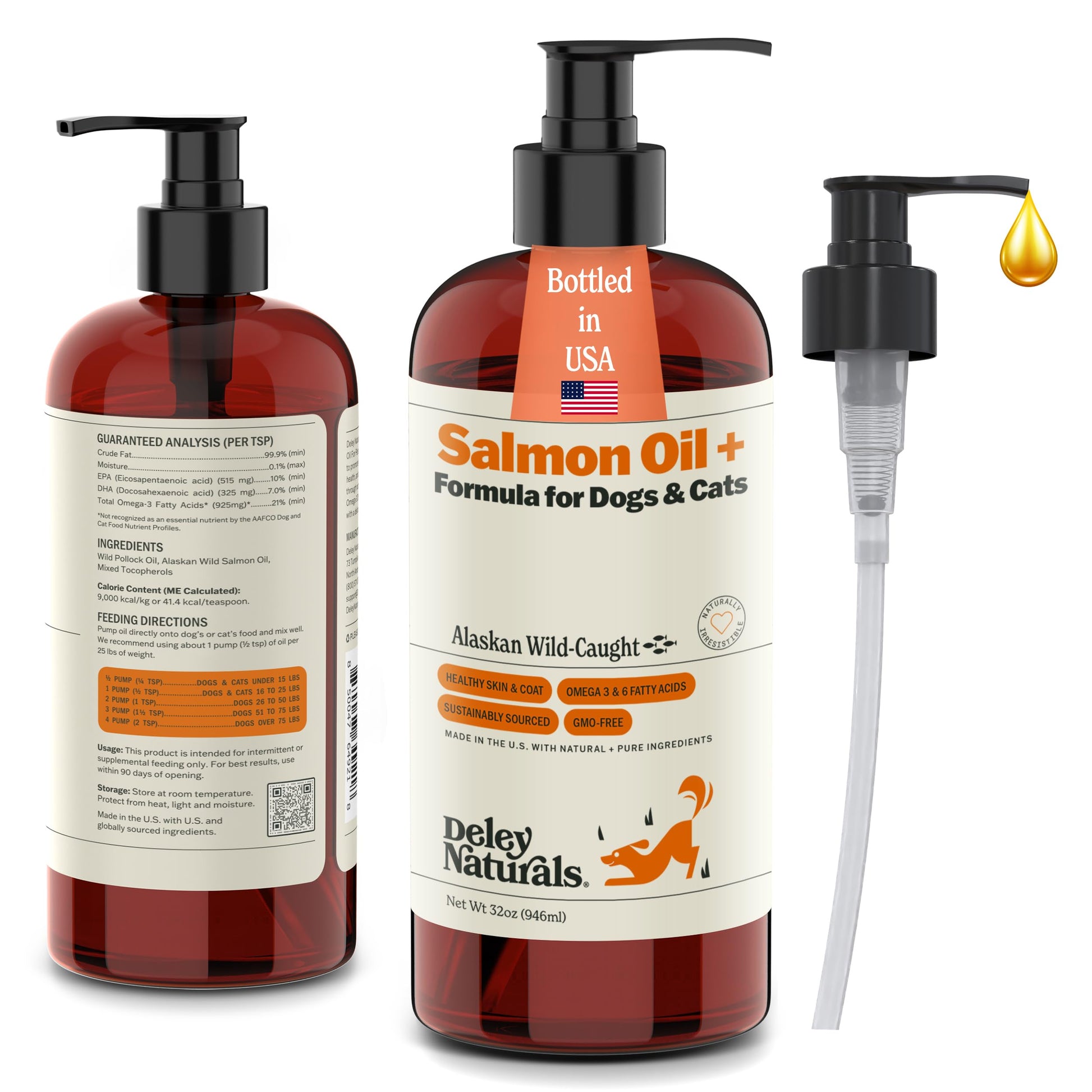 Deley Naturals Wild Alaskan Salmon Oil for Dogs & Cats - New and Improved Salmon Oil Plus Formula - Fish Oil for Dogs with Omega 3, DHA and EPA - Omega 3 for Healthy Skin and Coat - 32oz Made in USA Deley Naturals Au supplements