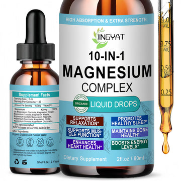 High Absorption Magnesium Complex Drops | 10-in-1 Liquid Magnesium Complex for Women & Men with Glycinate,Citrate,Taurate | for Stress Relief,Sleep,Heart Health | Vegan,Non-GMO,Fast-Acting Formula JINGYAT Au supplements