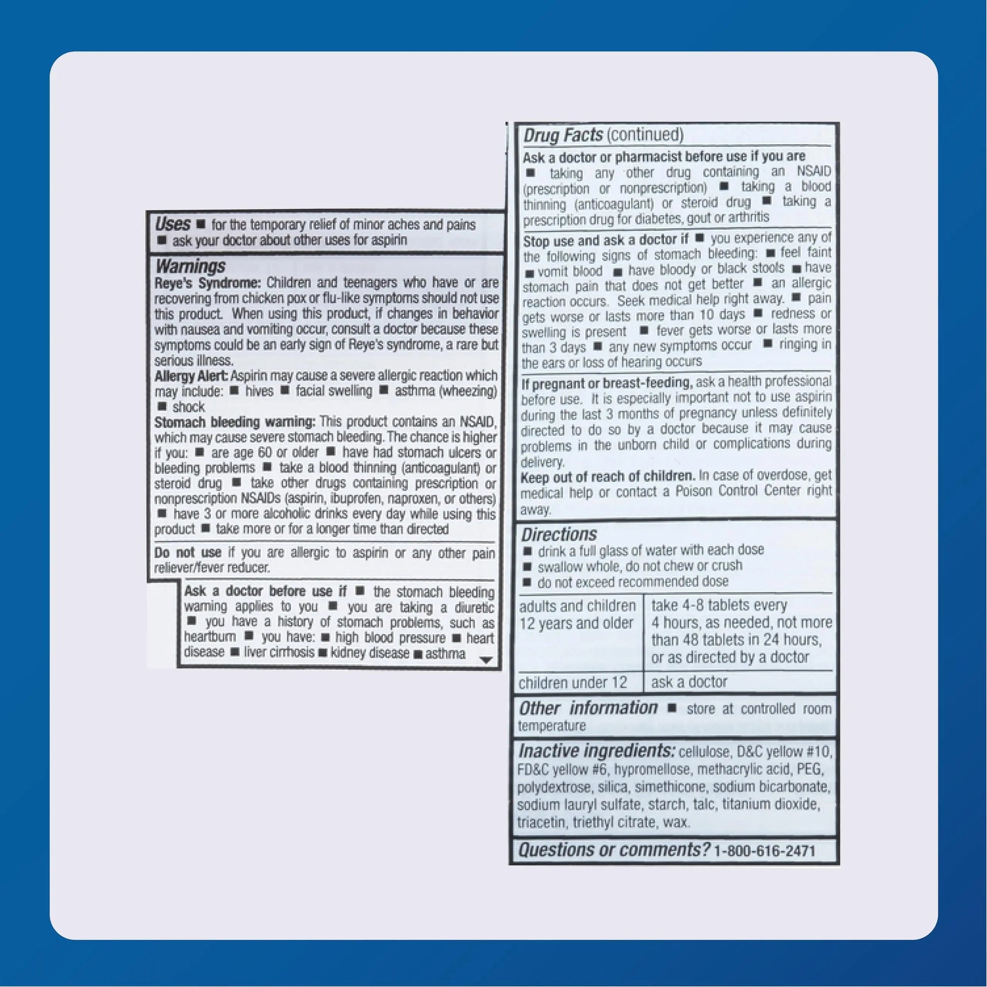 MAJOR Aspirin Low Dose 81 Mg - Pain Reliever (NSAID) - Enteric Coated - 250 Tablets MAJOR Au supplements