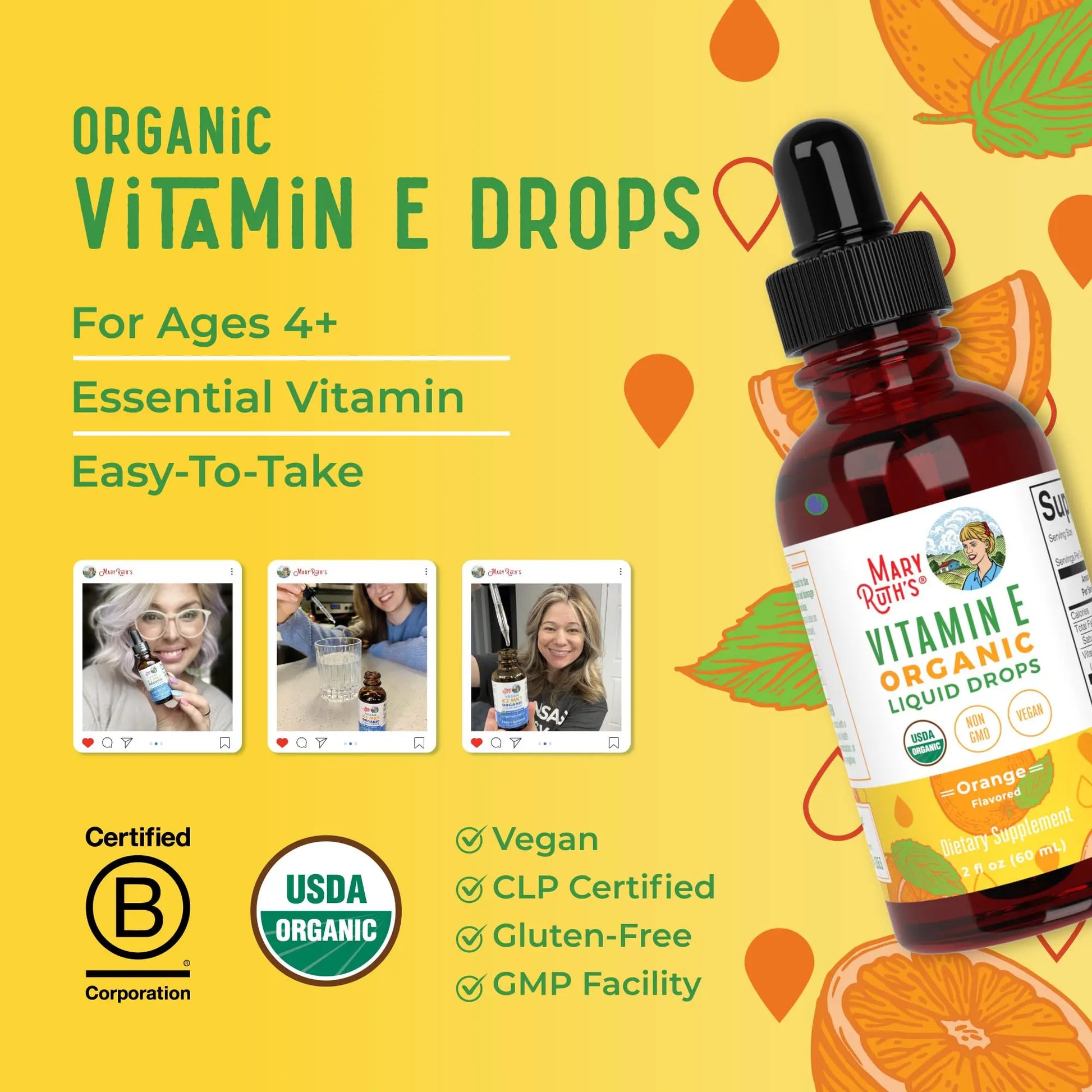 MaryRuth Organics USDA Vitamin E Liquid Drops 2 Month Supply | Bone and Joint Health | Cognitive Health for Adults and Kids | Sugar Free, Vegan, Non-GMO, Gluten Free | 2 Ounces MARYRUTH'S Au supplements