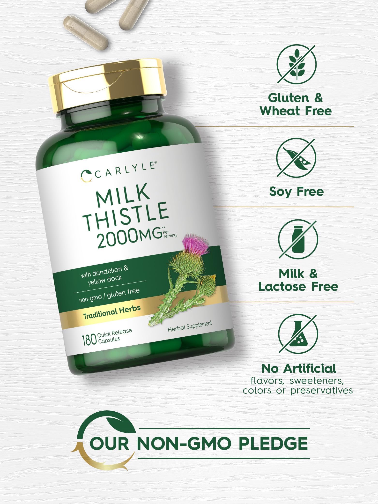 Carlyle Milk Thistle 2000mg | 180 Capsules | with Dandelion & Yellow Dock | Non-GMO Carlyle Au supplements