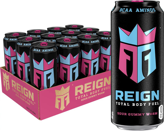 Reign Total Body Fuel, Sour Gummy Worm, Fitness & Performance Drink, 16 Fl Oz (Pack of 12) REIGNAU supplements