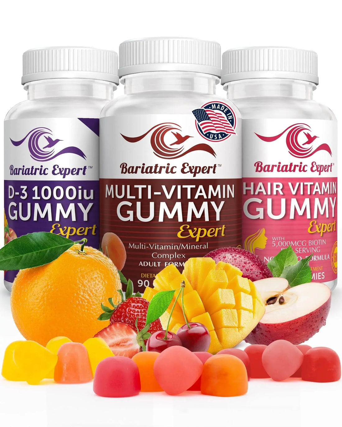 Bariatric Multivitamin 3 Pack, Multivitamin Gummy 90 Chews. - D3 Gummies 90 Chew - Hair Vitamin Gummy 60 Chews. Bariatric Food Expert uk supplements