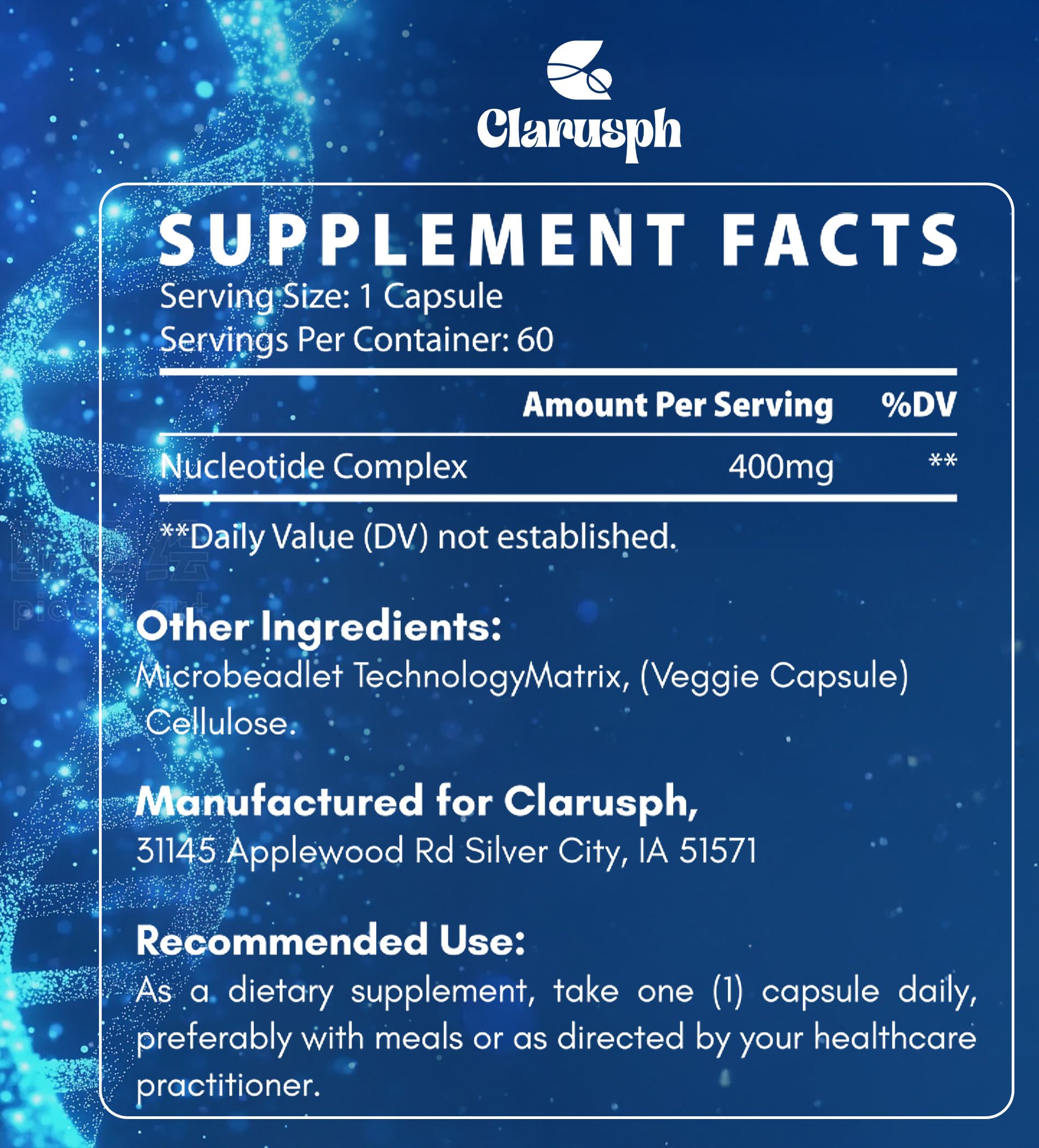 Clarusph Immunity* Supplement, Immune* Nucleotide Complex Blend 400mg Including AMP, CMP, GMP, UMP, Nucleo Immune*, 120 Capsules Clarusph Au supplements