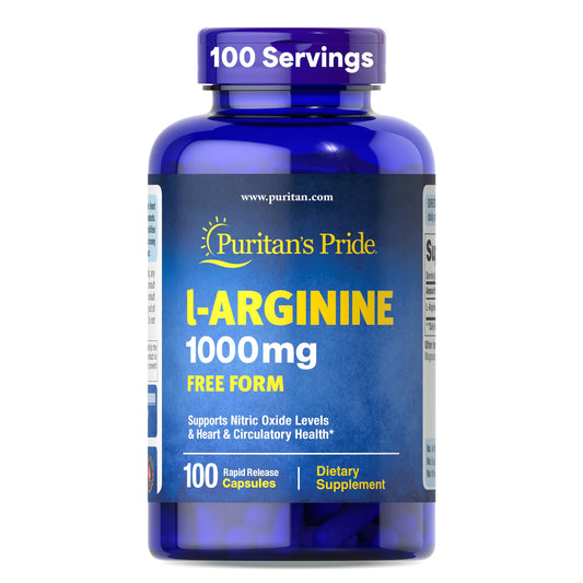 Puritan's Pride L-Arinine 1000mg, Dietary Supplement Supports Nitric Oxide Levels and Heart and Circulatory Heath, 100 Day Supply, 100 Tablets Puritan's PrideUS supplements