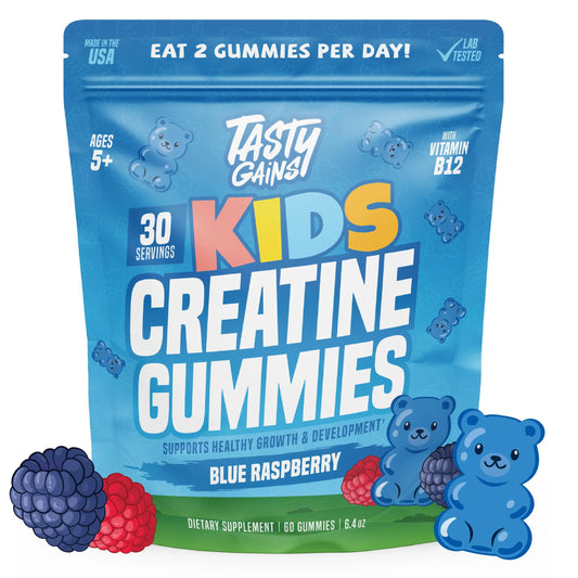 TASTY GAINS Kids & Teen Creatine Gummies with Vitamin B12 for Growth Support, Easy Chew Daily Supplement, Gummy Vitamins for Kids and Teens, Ages 5+ TASTY GAINSAu supplements
