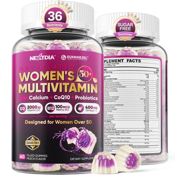 Multivitamin for Women 50 Plus Gummies, Vegan Omega 3, Methylfolate, Calcium, D3 K2, CoQ10, Daily Vitamin A C E, Methylated B12, Biotin, B Complex Nextdia Au supplements