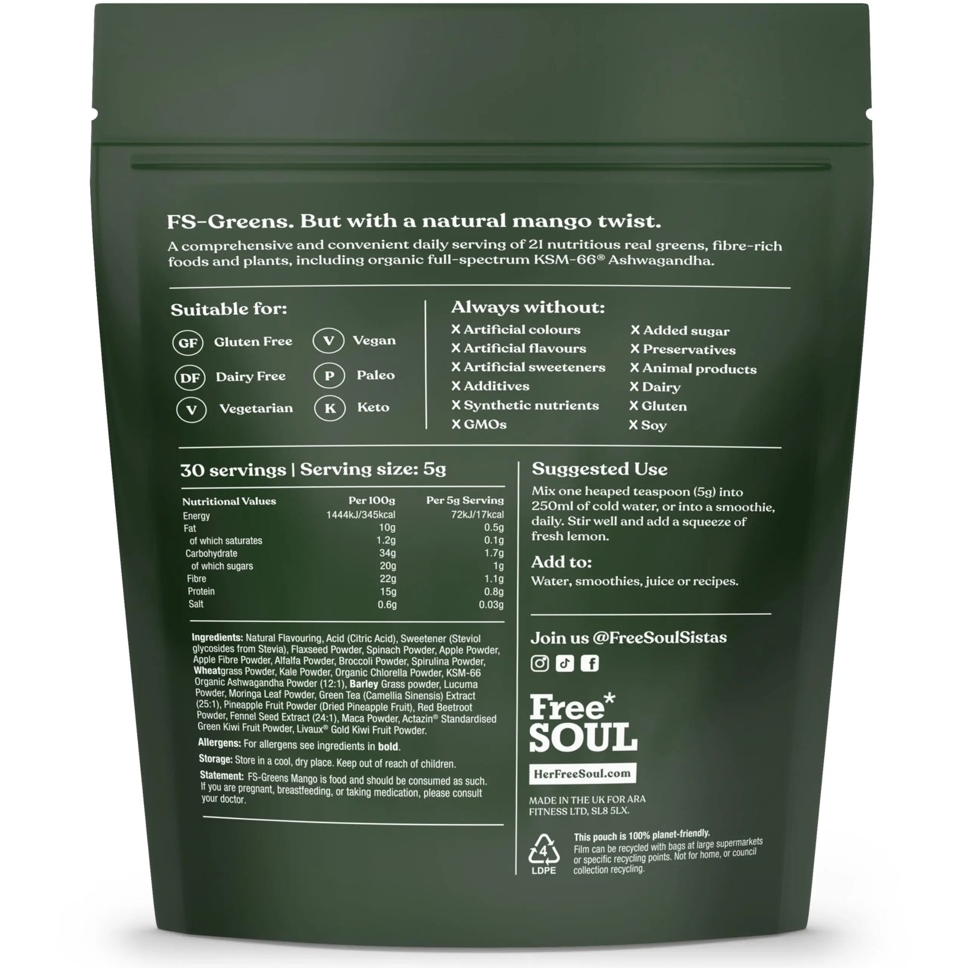 FS-Greens | 21 Advanced Greens, Superfoods, and Adaptogens Including KSM-66 Free SoulAU supplements