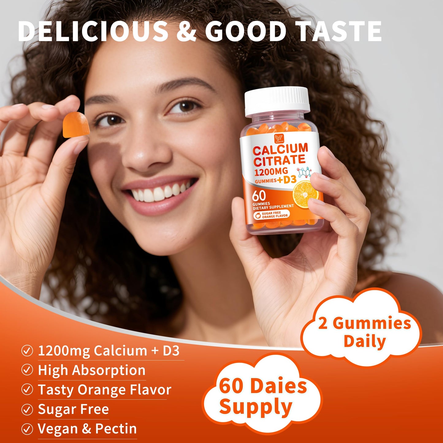(2 Pack) Calcium Citrate 1200 mg with Vitamin D3 Gummies for Women & Men,Calcium Supplements for Bone & Teeth Support,High Absorption - Easy to Digest, HudetexUS supplements