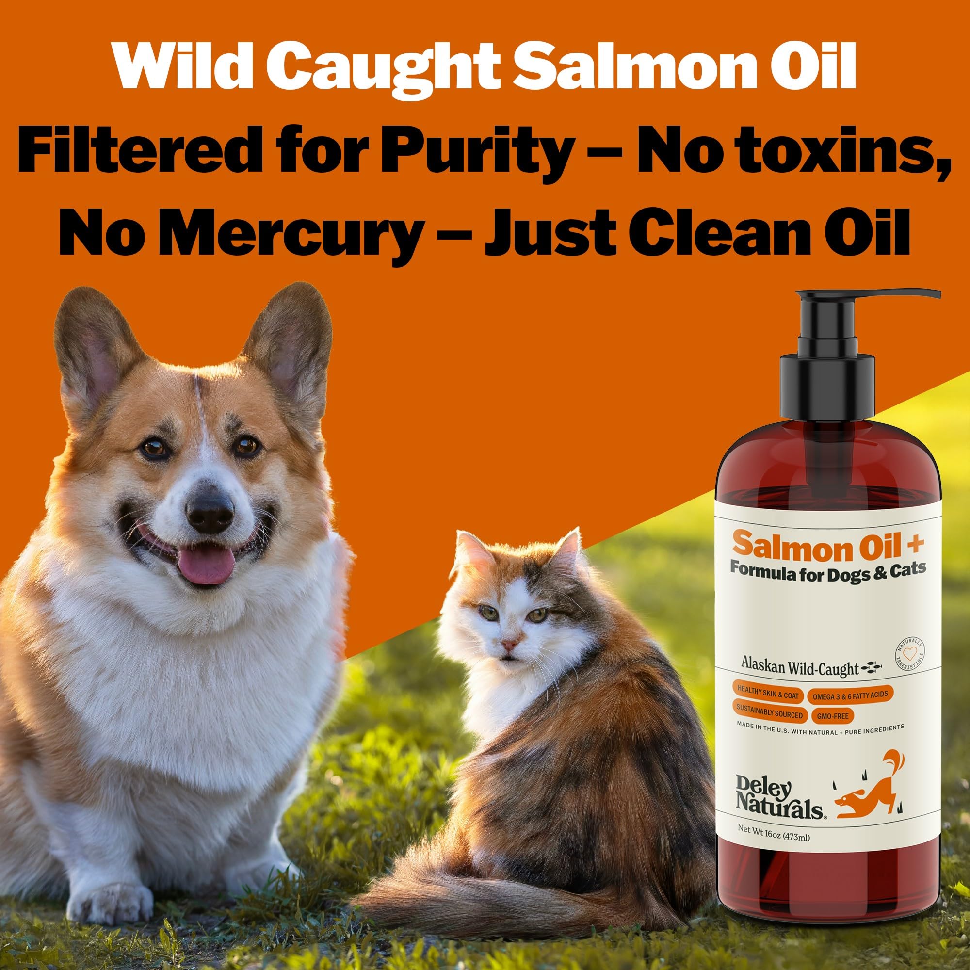 Deley Naturals Wild Alaskan Salmon Oil for Dogs & Cats - New and Improved Salmon Oil Plus Formula - Fish Oil for Dogs with Omega 3, DHA and EPA - Omega 3 for Healthy Skin and Coat - 16oz Made in USA Deley Naturals Au supplements