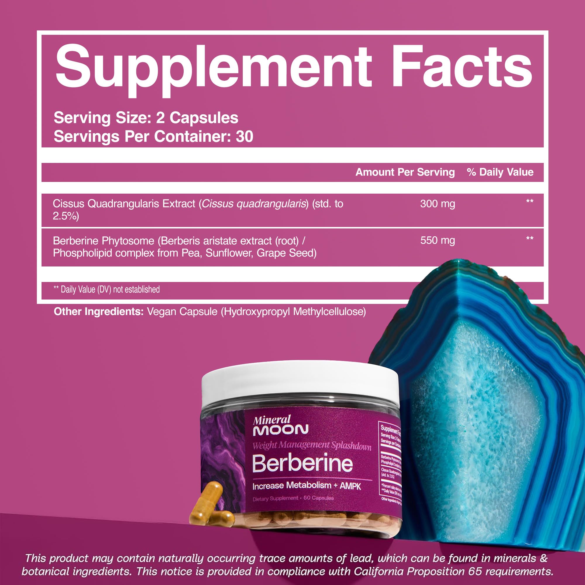 Mineral Moon Premium Berberine Supplement Body Composition, 60 Capsules - with Cissus Quadrangularis & Berberine Phytosome - Supports Overall Wellness Mineral Moon Au supplements