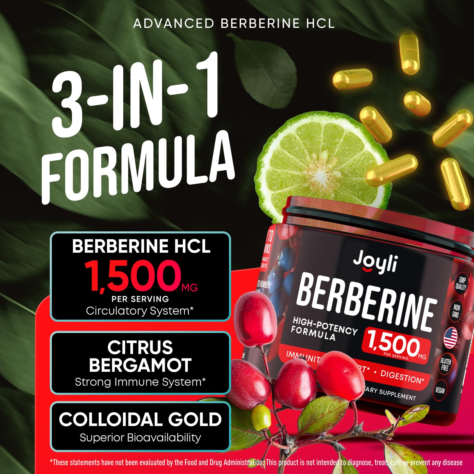 Joyli Berberine 1500MG - 180 Vegan Capsules - Weight Management & Heart Support JOYLI Nutrition Au supplements